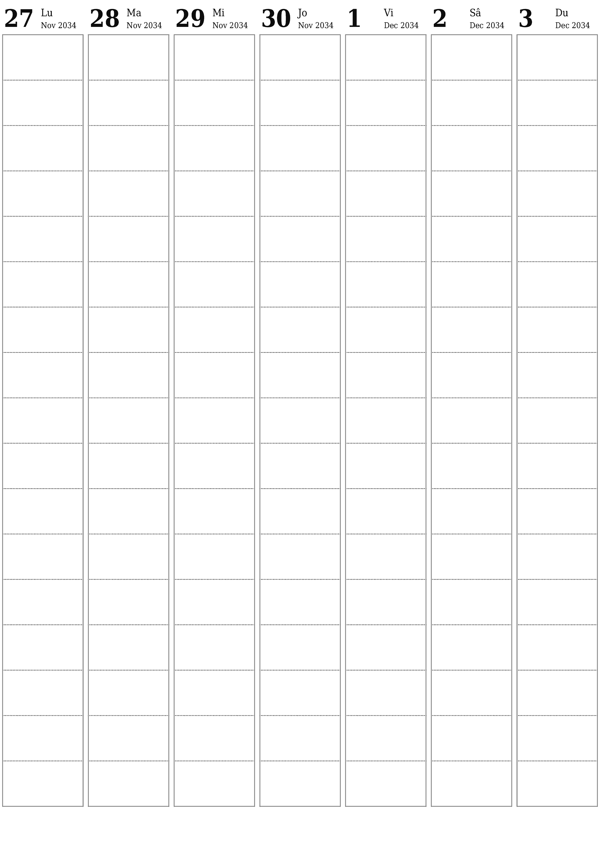  imprimabil de perete șablon de gratuitvertical Săptămânal planificator calendar Decembrie (Dec) 2034