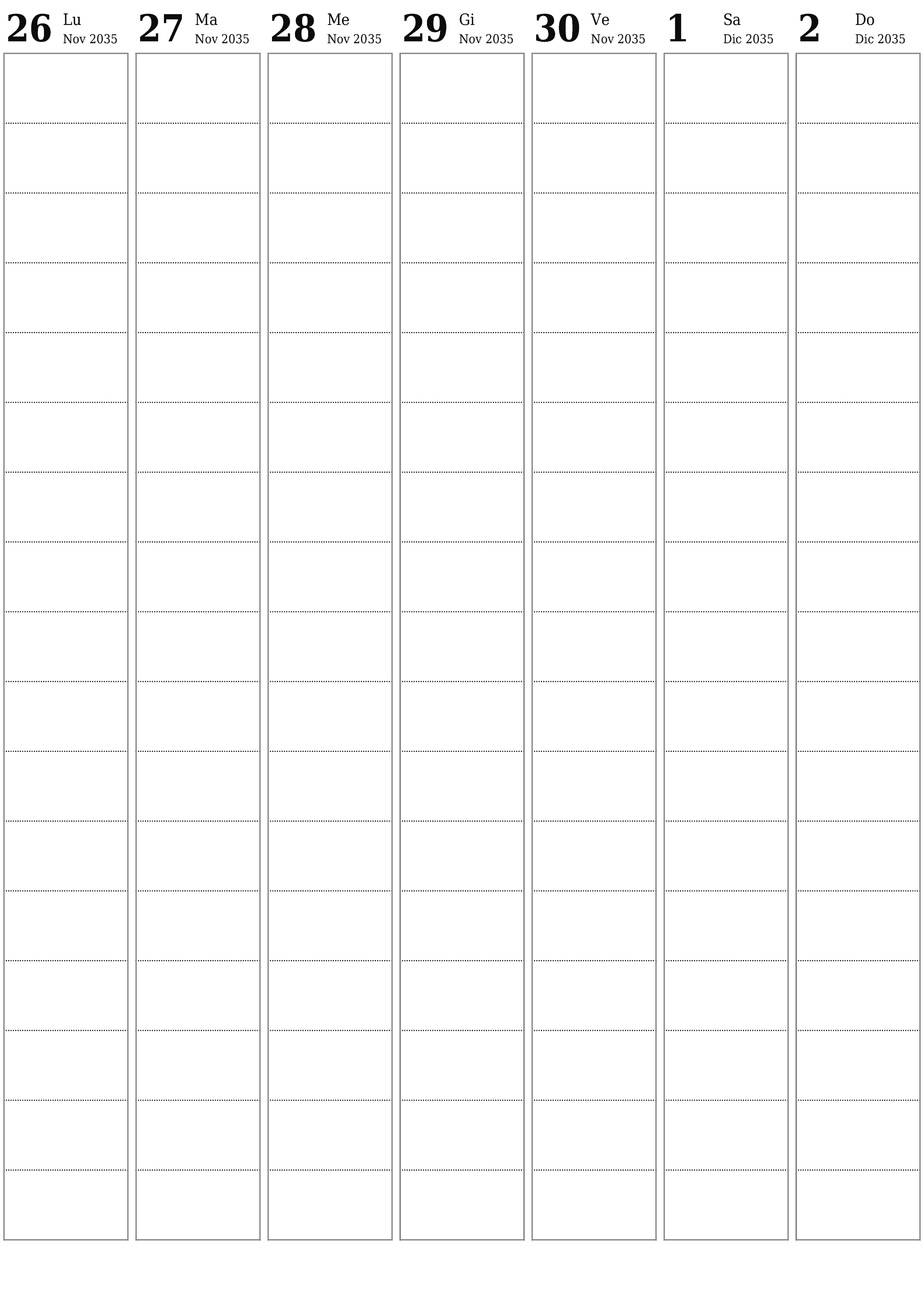  stampabile da parete modello di gratuitoverticale Settimanale pianificatore calendario Dicembre (Dic) 2035