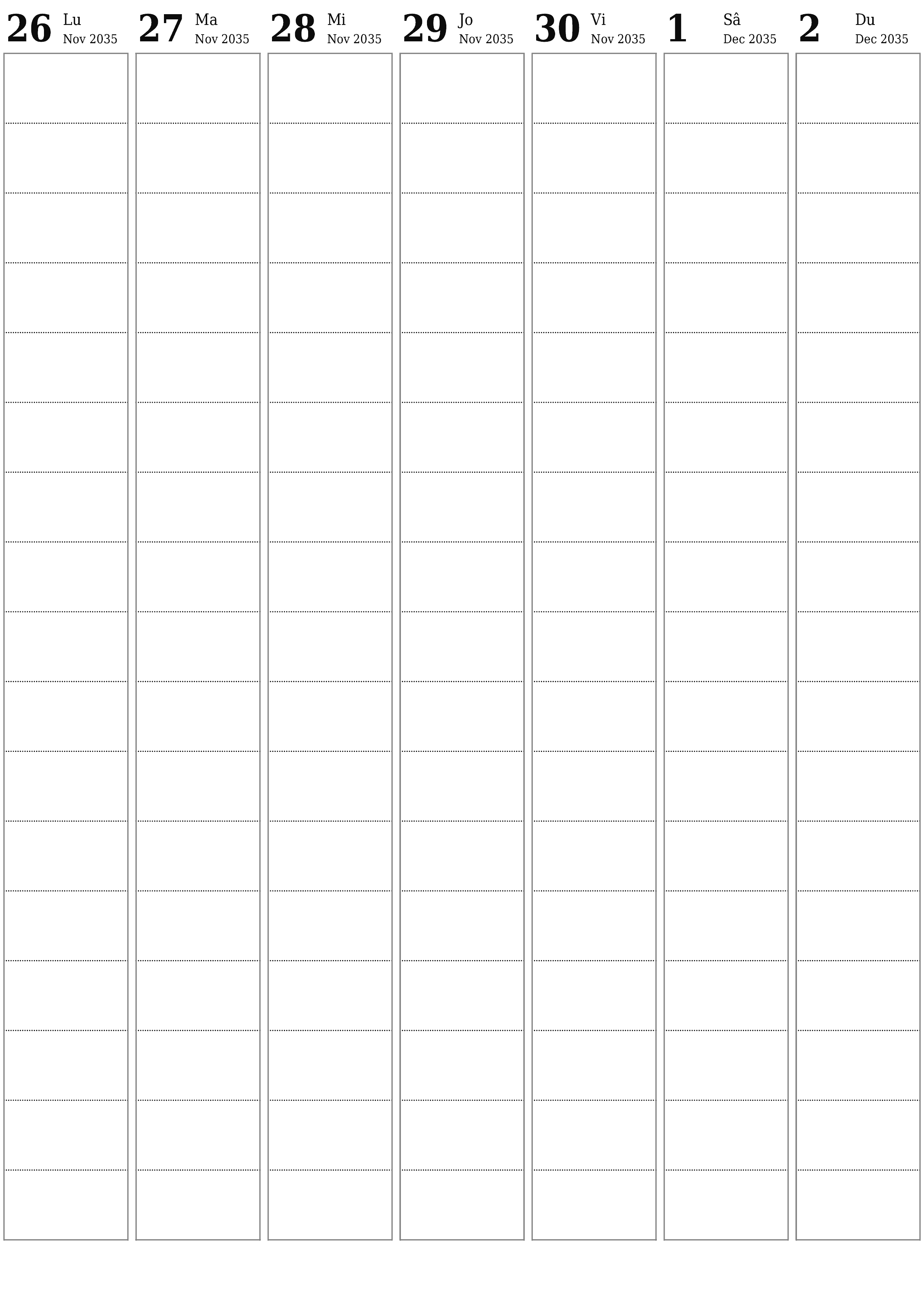  imprimabil de perete șablon de gratuitvertical Săptămânal planificator calendar Decembrie (Dec) 2035