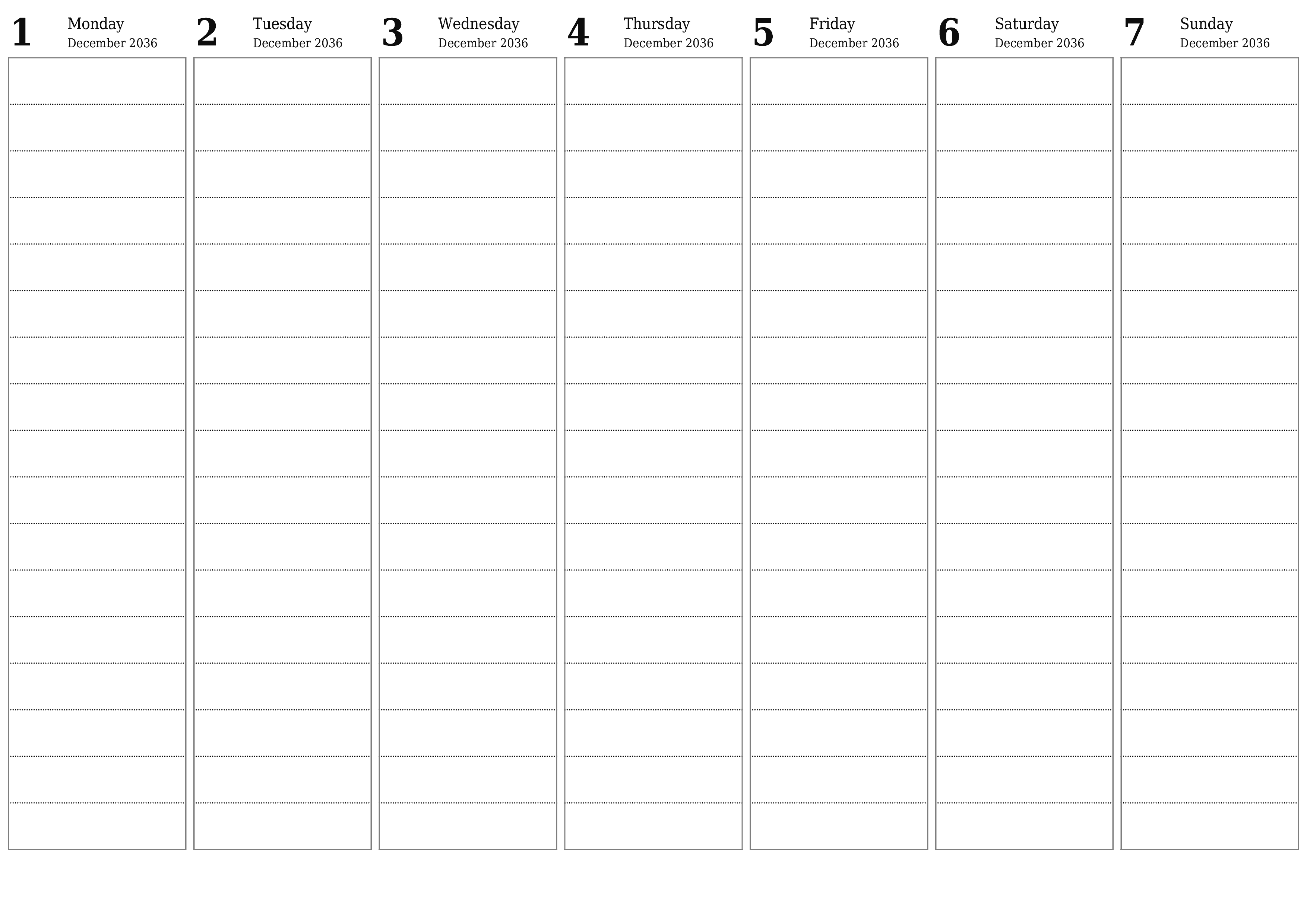 Blank calendar December 2036
