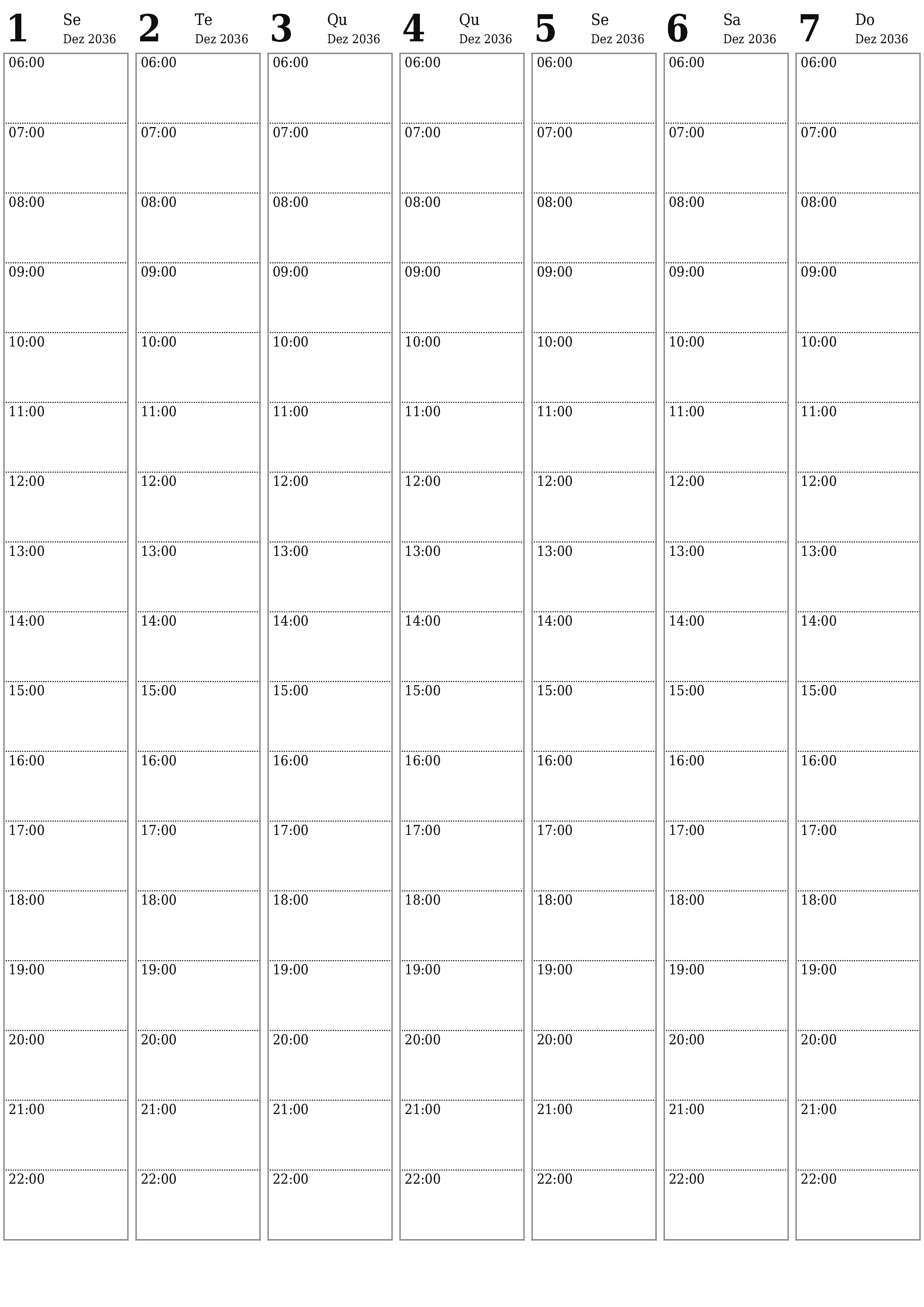  para impressão de parede modelo de grátisvertical Semanal planejador calendário Dezembro (Dez) 2036