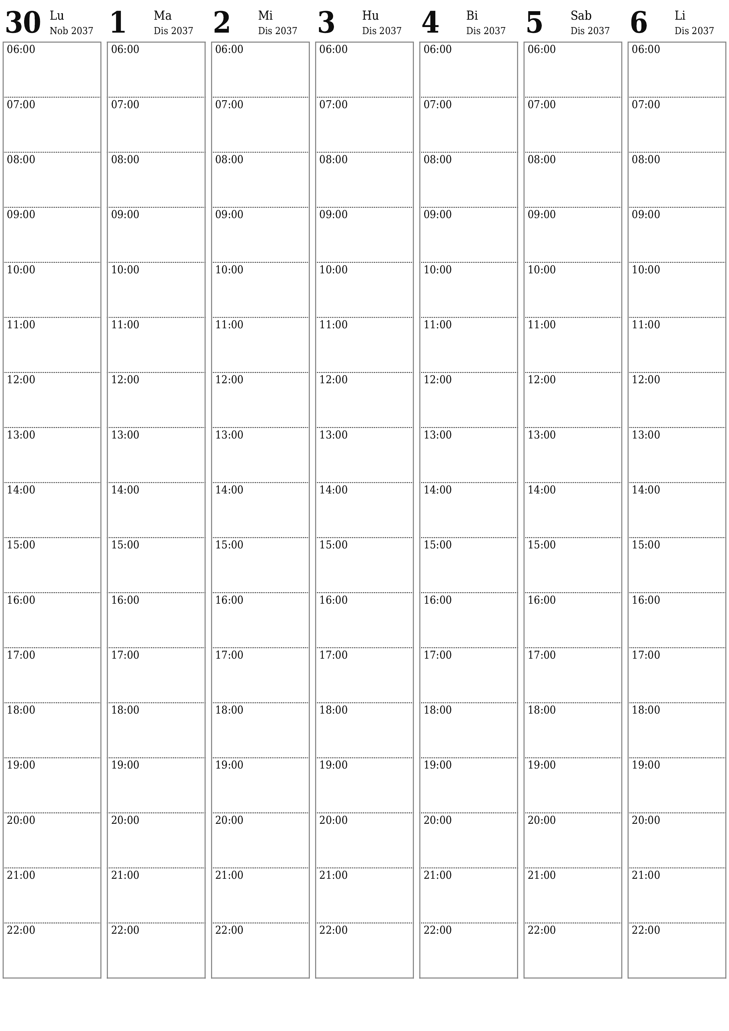 Walang laman lingguhang tagaplano para sa mga linggo Disyembre 2037 na may mga tala, i-save at i-print sa PDF PNG Filipino