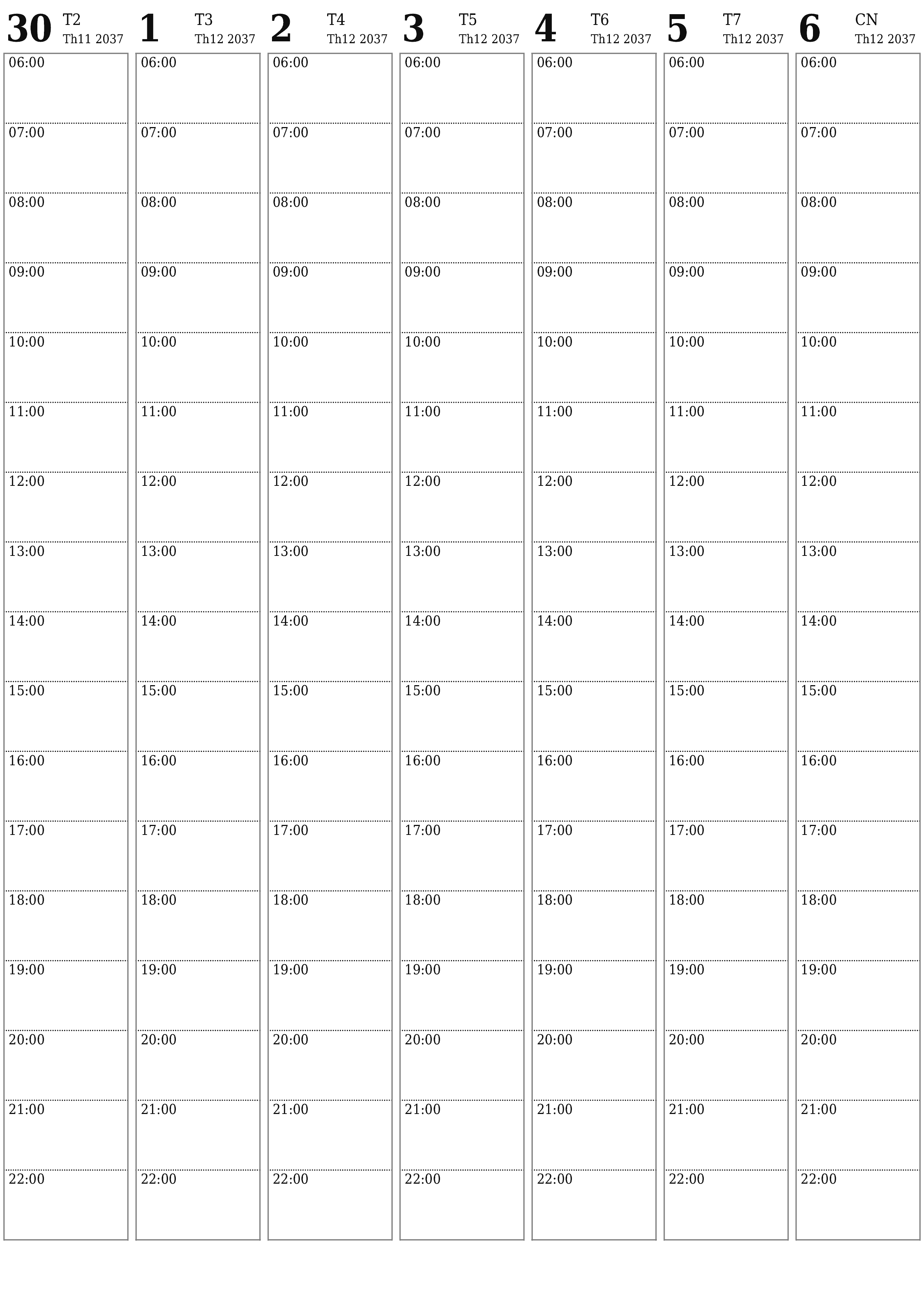Công cụ lập kế hoạch hàng tuần trống trong tuần Tháng 12 2037 có ghi chú, lưu và in sang PDF PNG Vietnamese