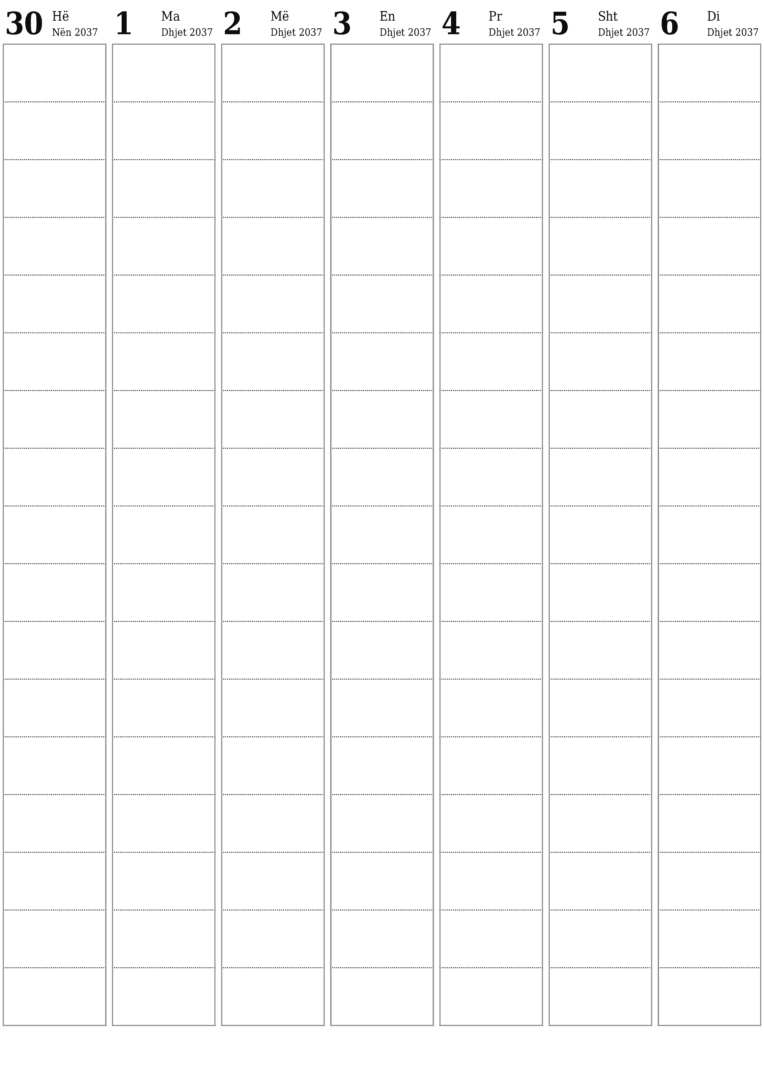 Planifikuesi bosh javor i kalendarit për javë Dhjetor 2037 me shënime, ruani dhe printoni në PDF PNG Albanian