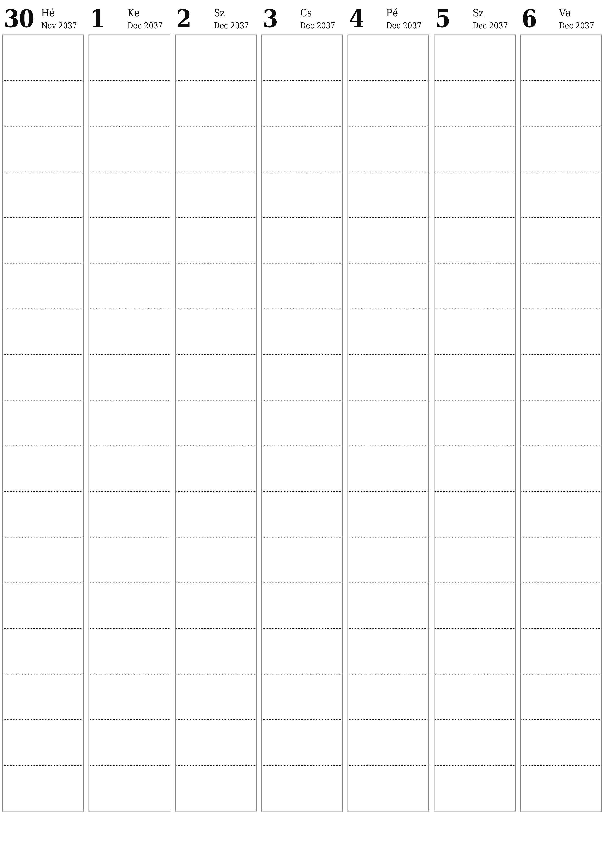 nyomtatható fali sablon ingyenes függőleges Heti tervező naptár December (Dec) 2037