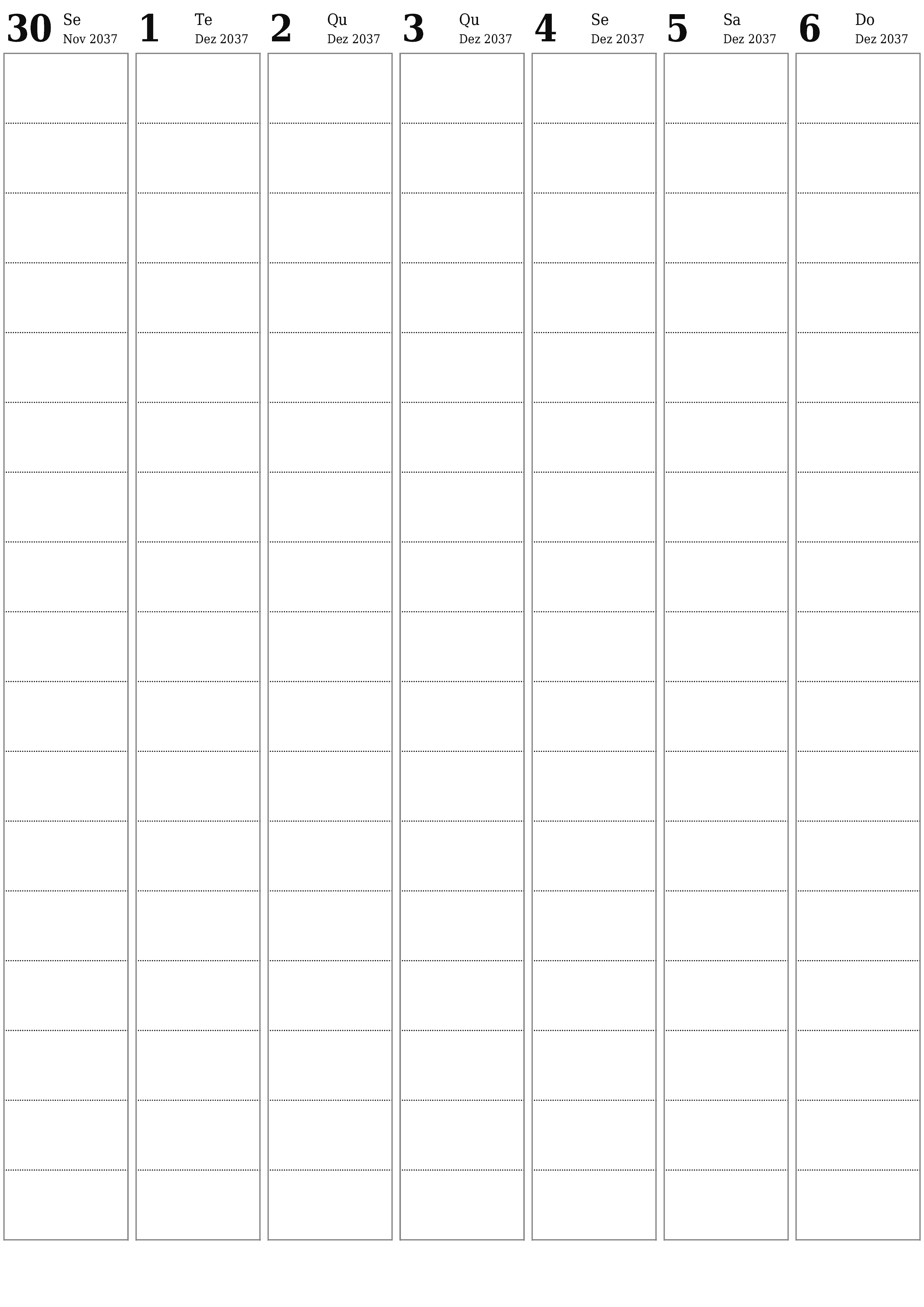  para impressão de parede modelo de grátisvertical Semanal planejador calendário Dezembro (Dez) 2037
