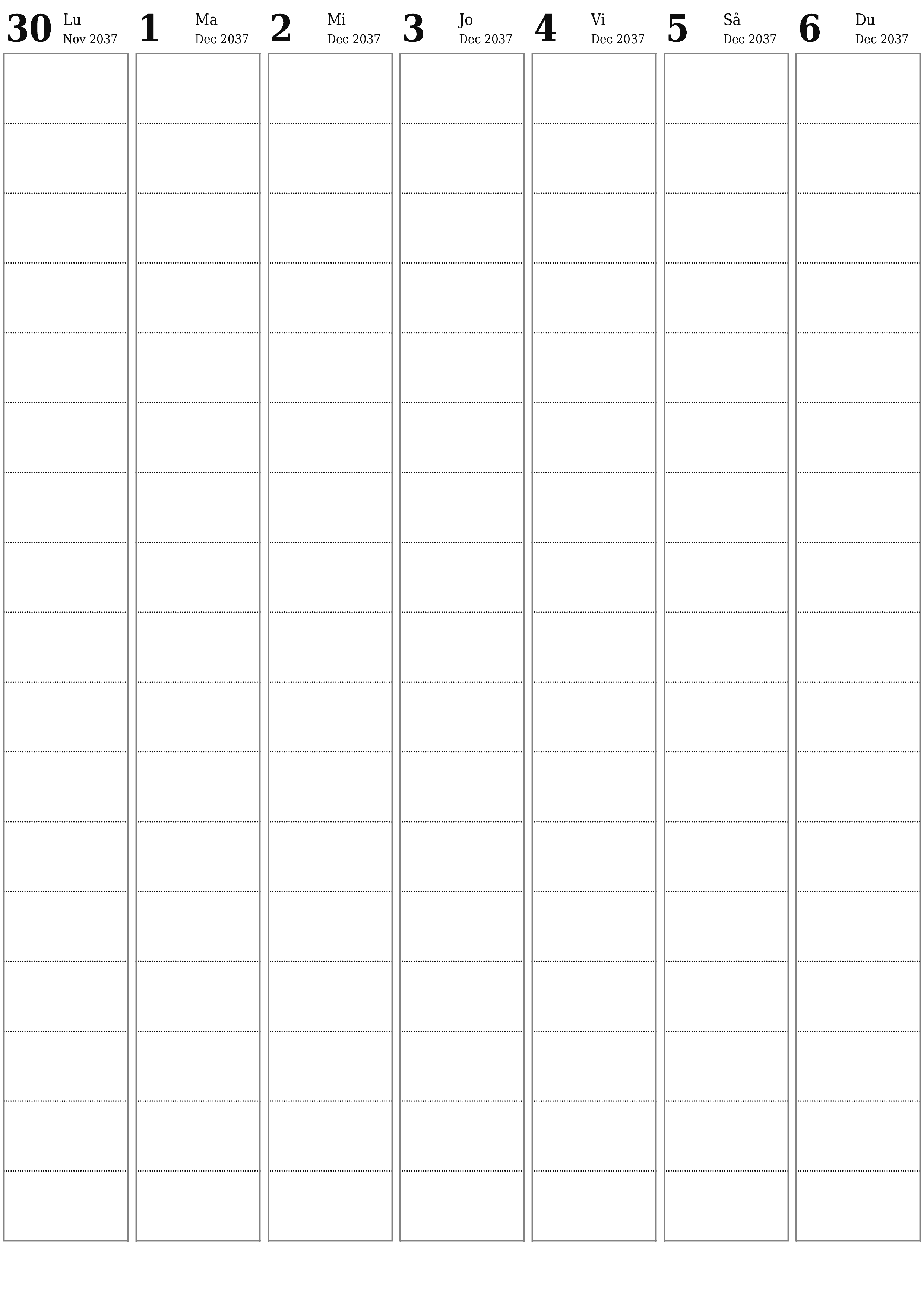  imprimabil de perete șablon de gratuitvertical Săptămânal planificator calendar Decembrie (Dec) 2037