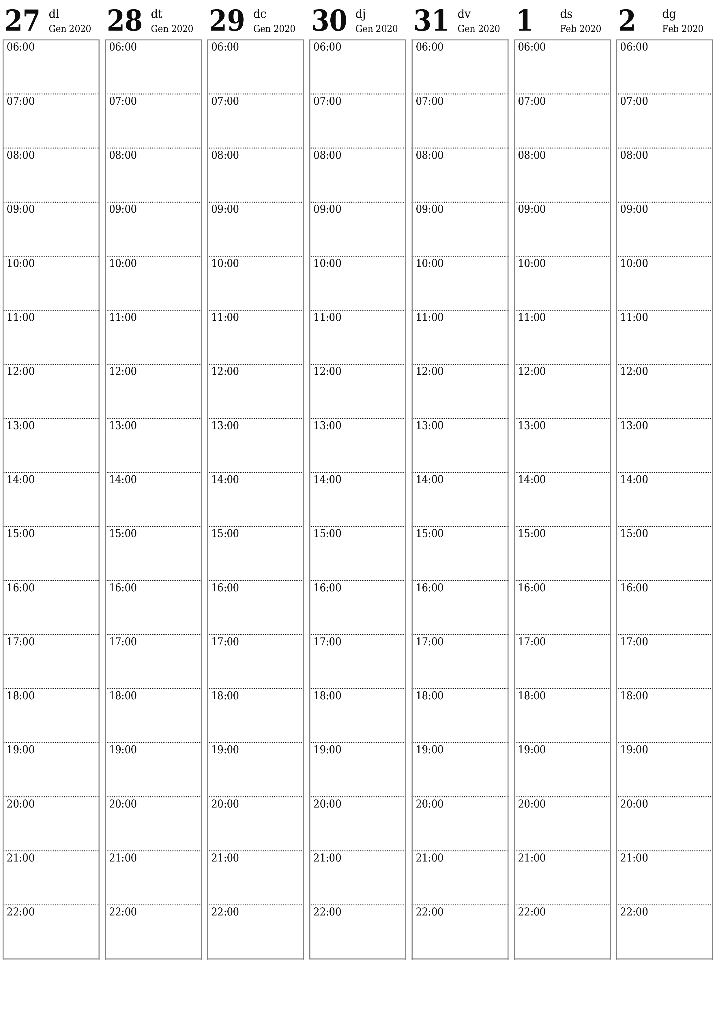  imprimible de paret plantilla de gratuïtvertical Setmanal planificador calendari Febrer (Feb) 2020