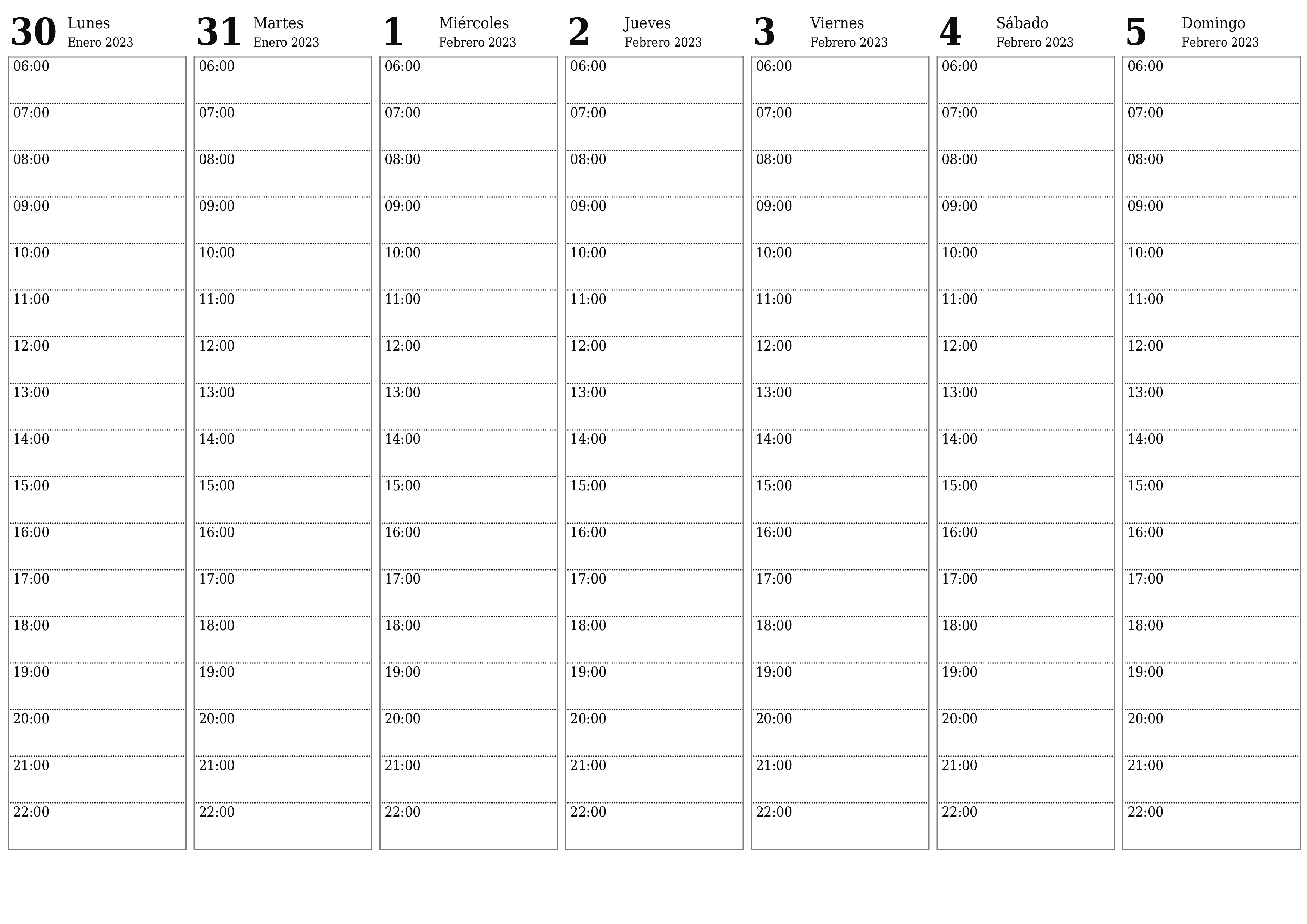  imprimible de pared plantilla de gratishorizontal Semanal planificador calendario Febrero (Feb) 2023