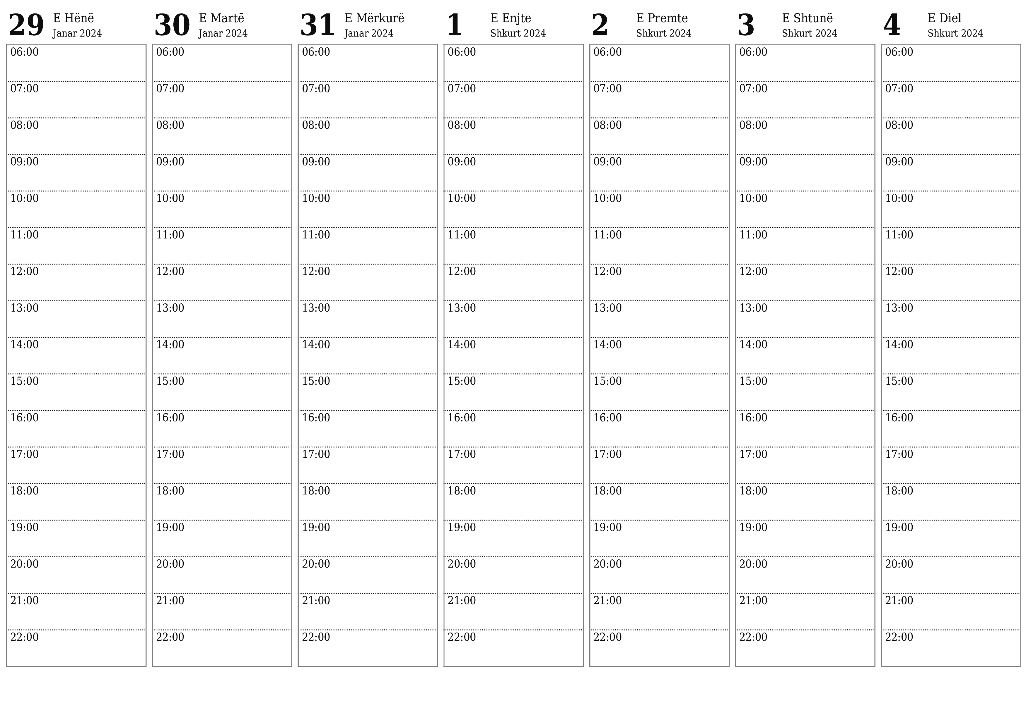 Planifikuesi bosh javor i kalendarit për javë Shkurt 2024 me shënime, ruani dhe printoni në PDF PNG Albanian