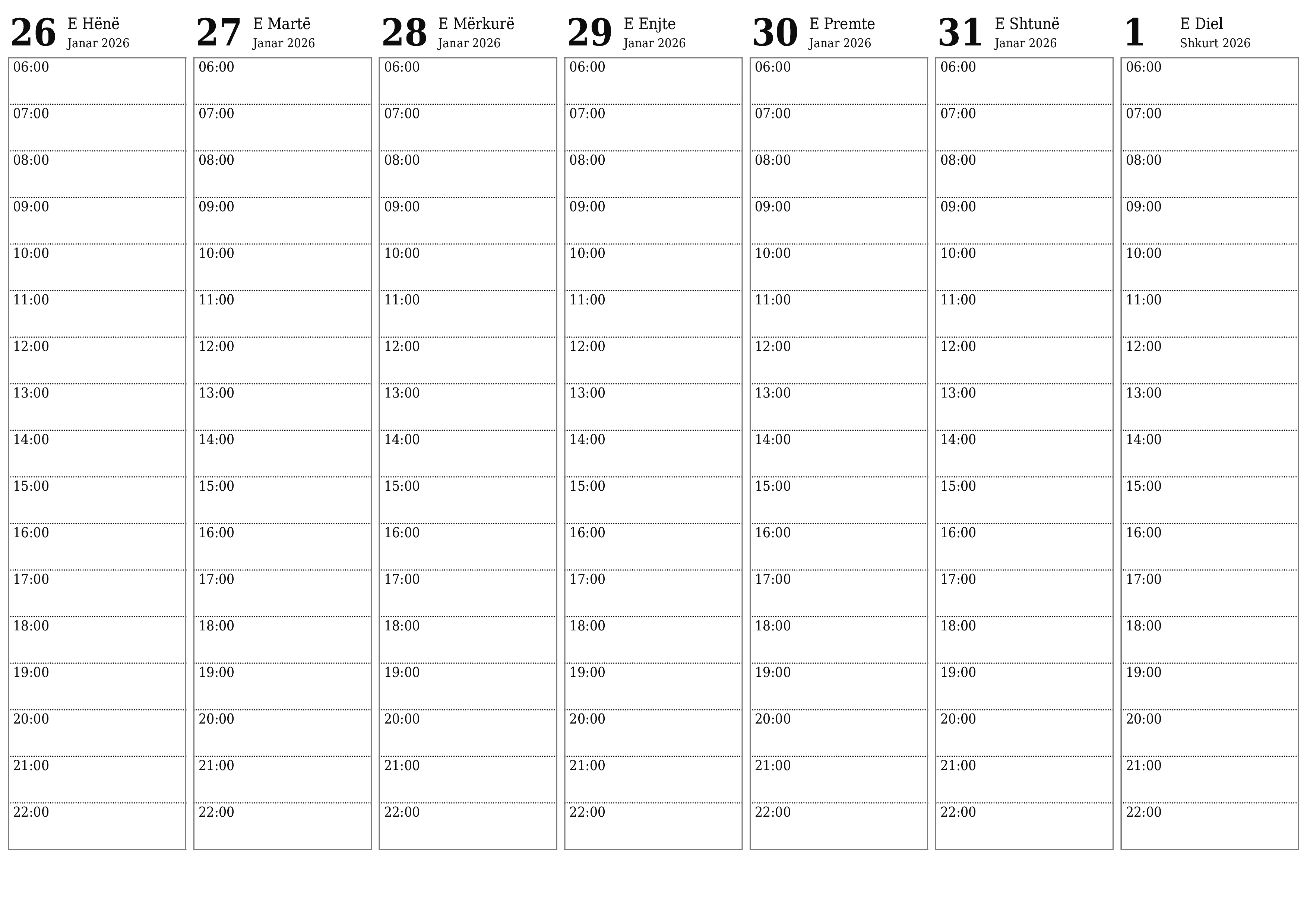 Planifikuesi bosh javor i kalendarit për javë Shkurt 2026 me shënime, ruani dhe printoni në PDF PNG Albanian