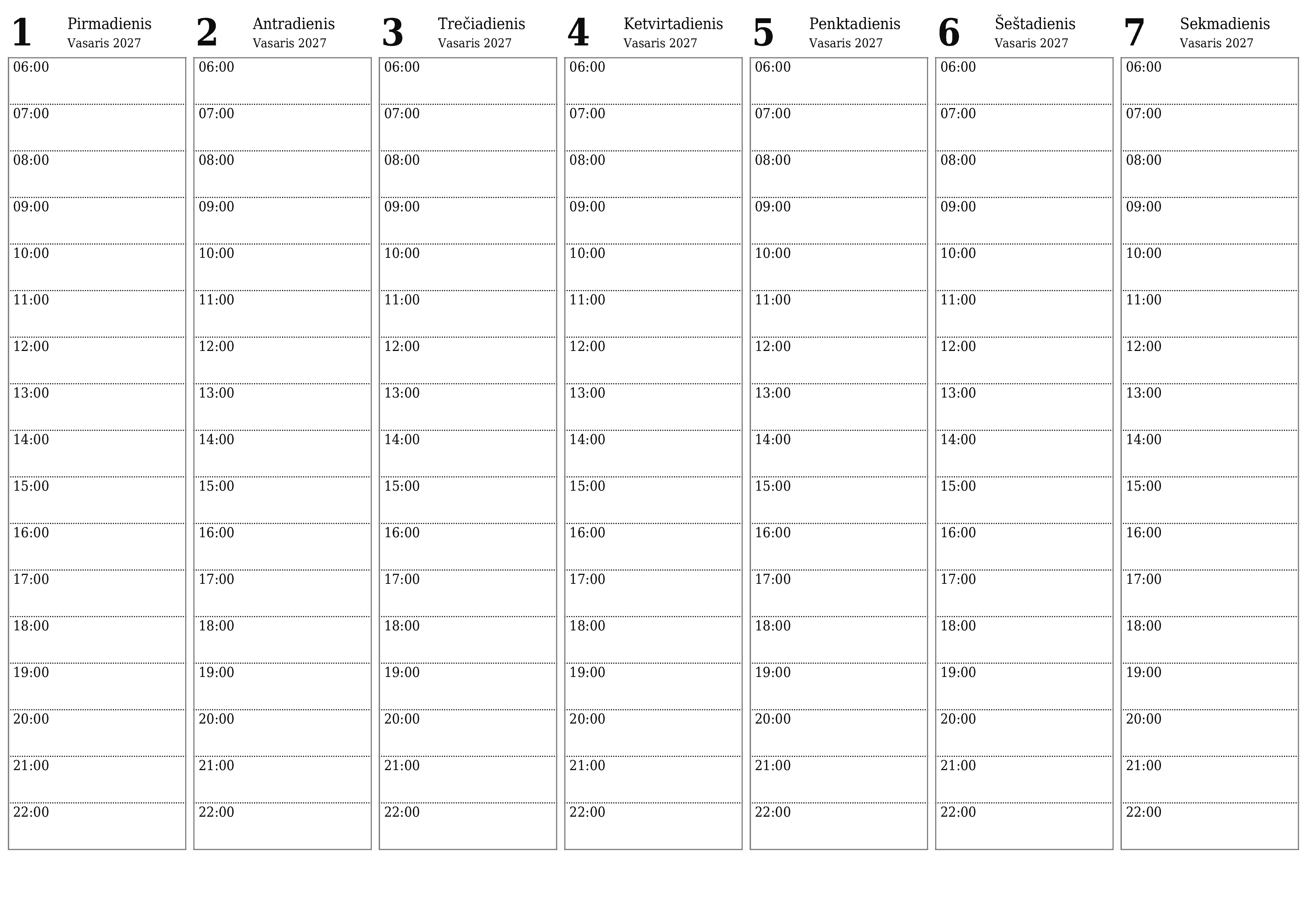 Ištuštinti savaitės planavimo priemonę savaitėms Vasaris 2027 su užrašais, išsaugoti ir atsispausdinti PDF formate PNG Lithuanian