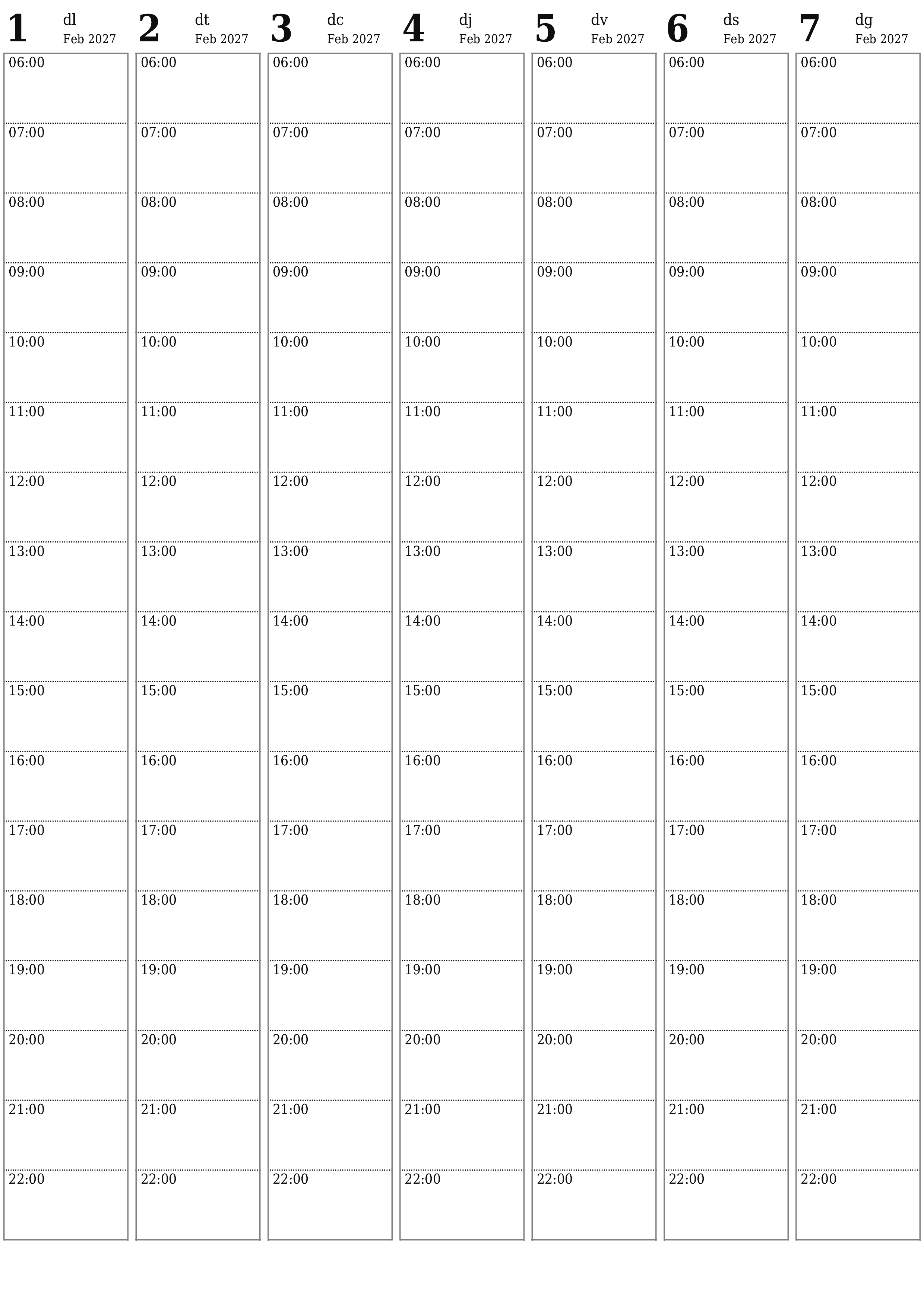 Planificador setmanal buit durant setmanes Febrer 2027 amb notes, deseu-lo i imprimiu-lo en format PDF PNG Catalan