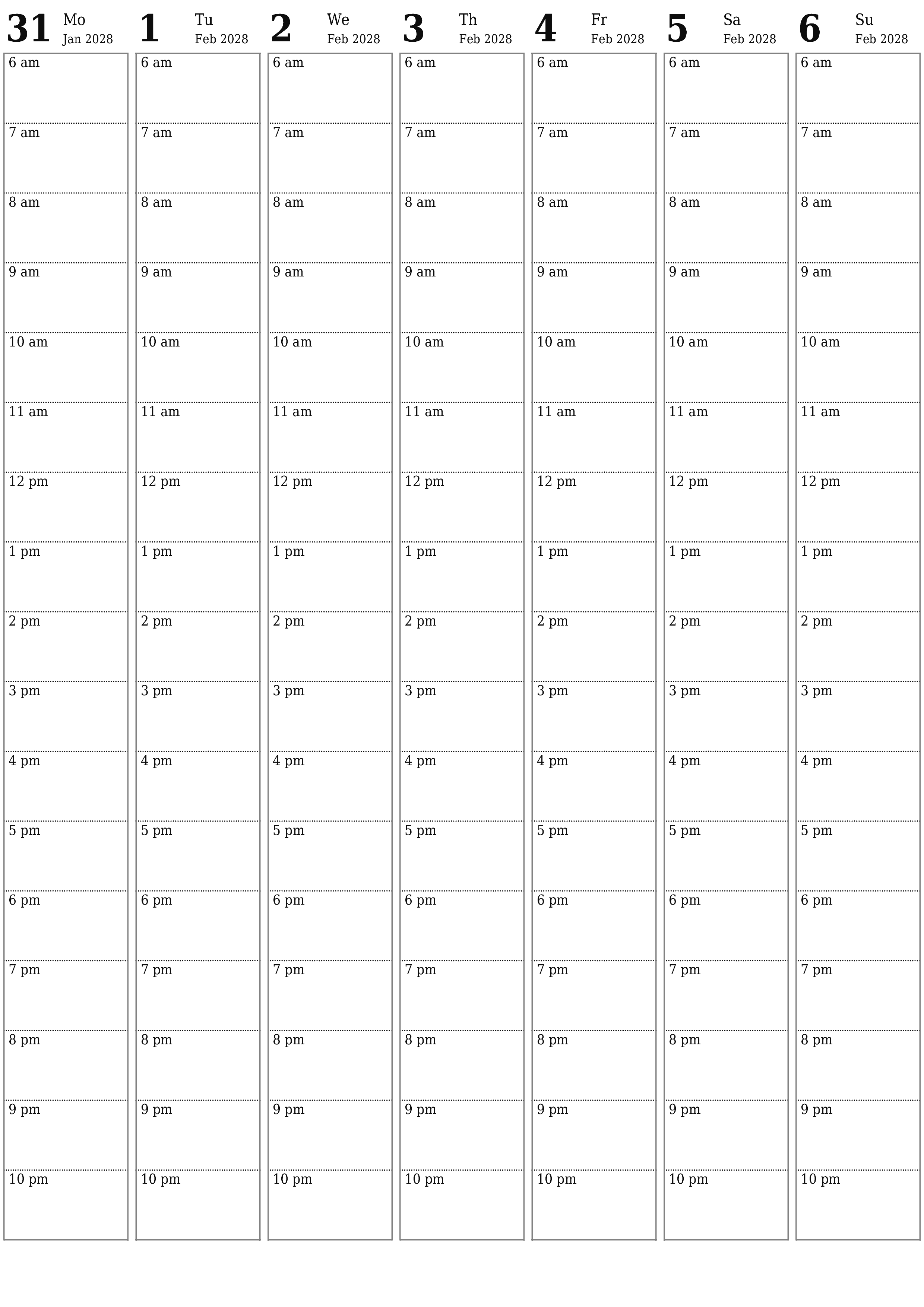 Blank calendar February 2028