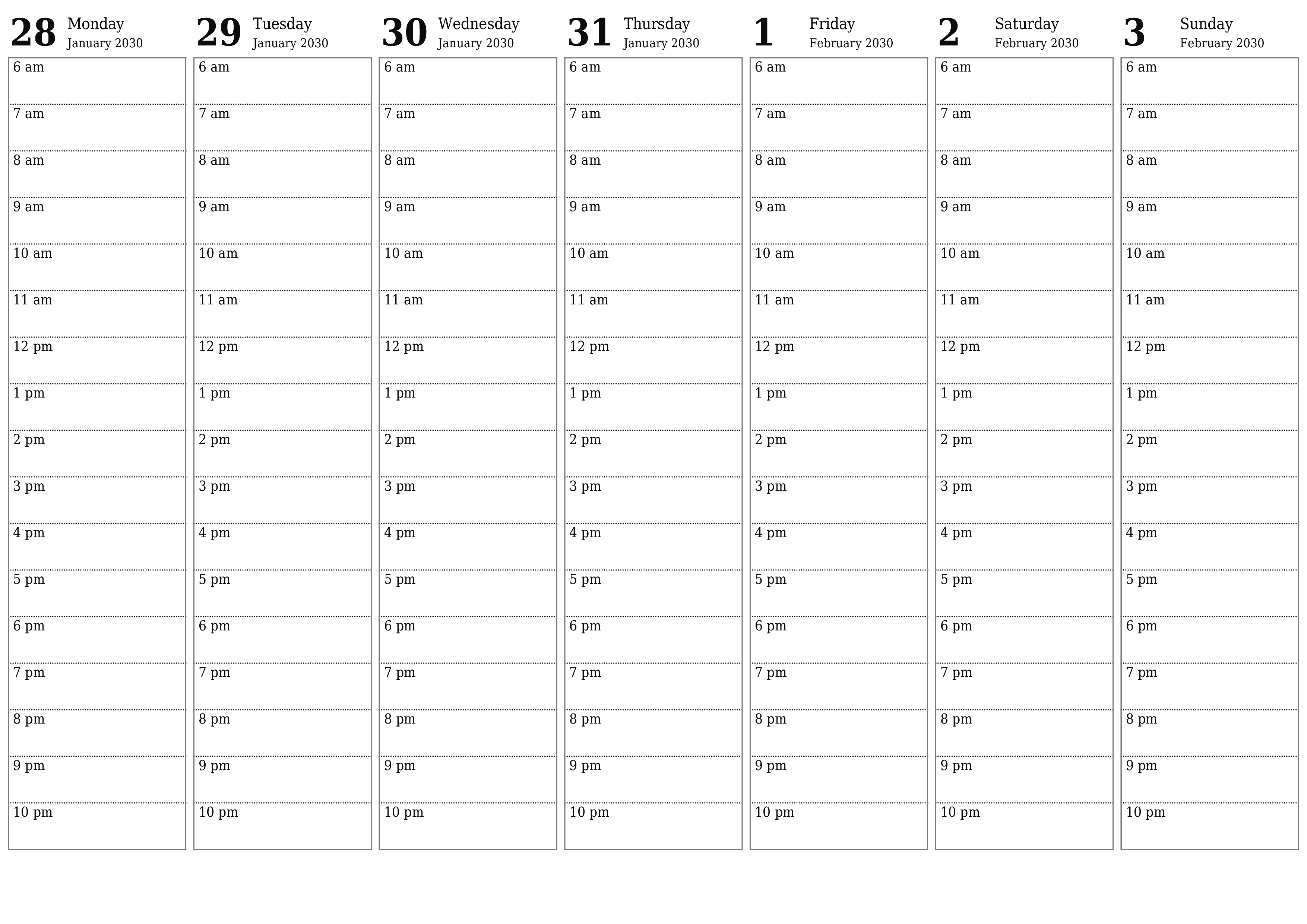 Blank calendar February 2030