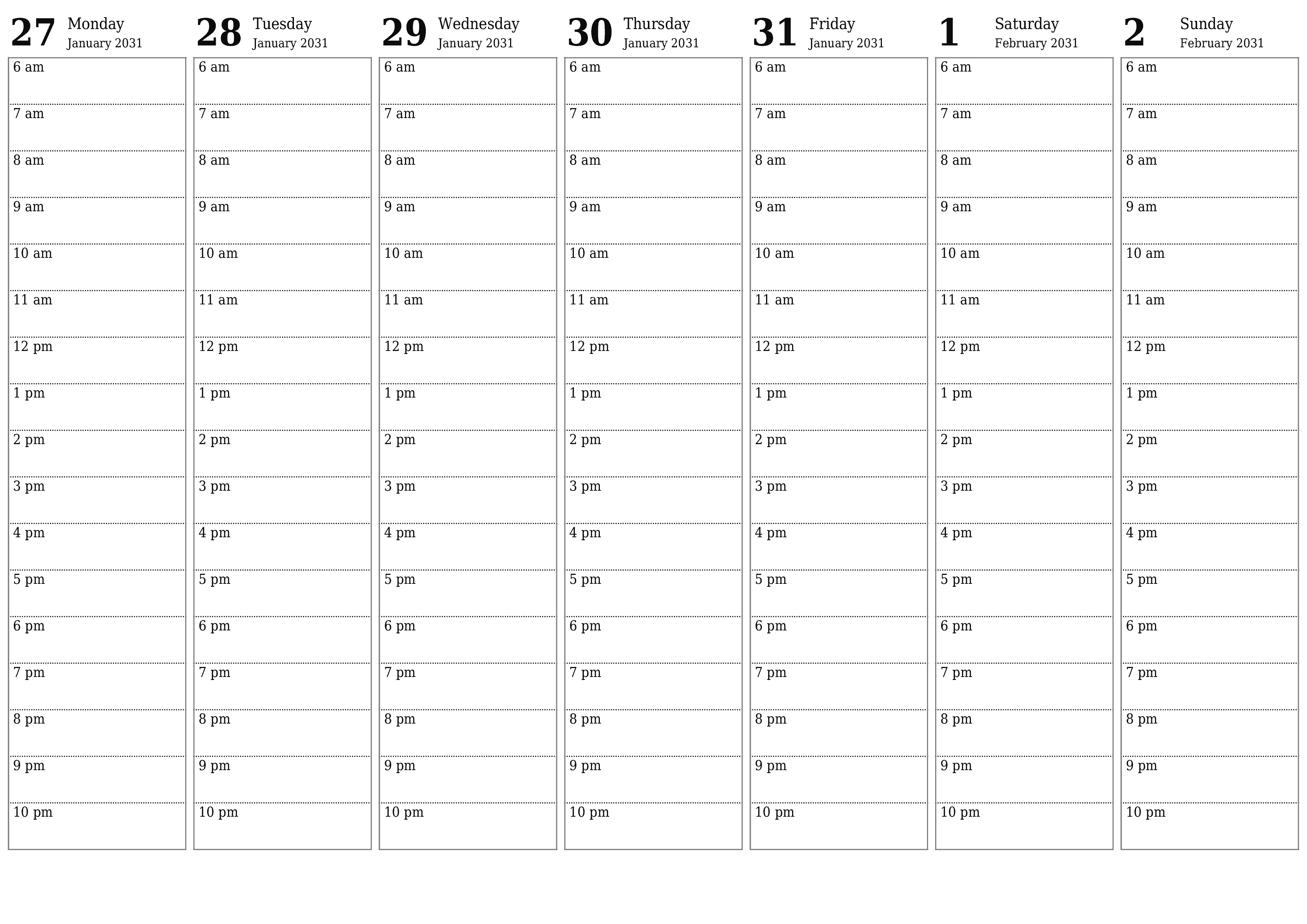 Blank calendar February 2031