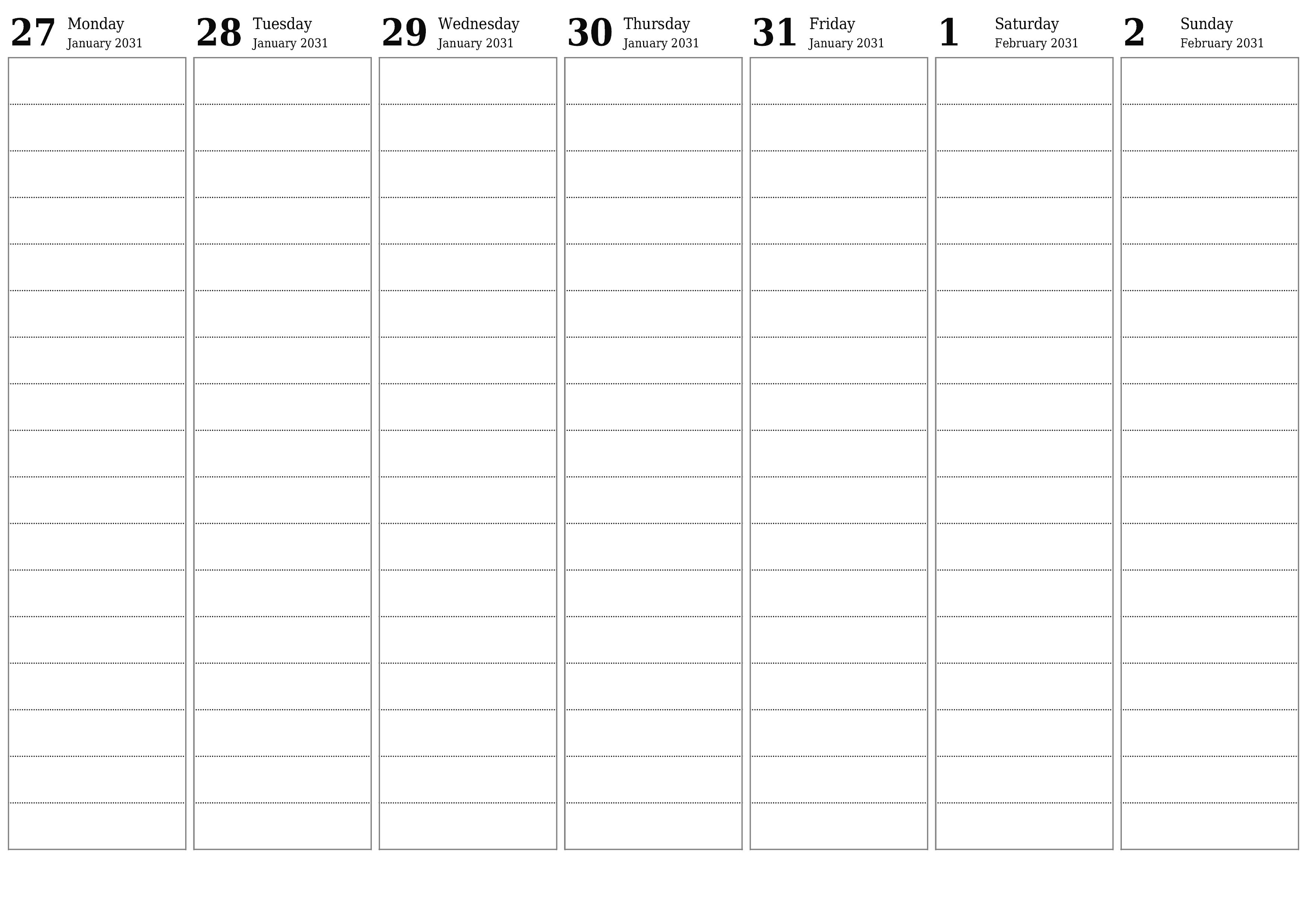 Blank calendar February 2031