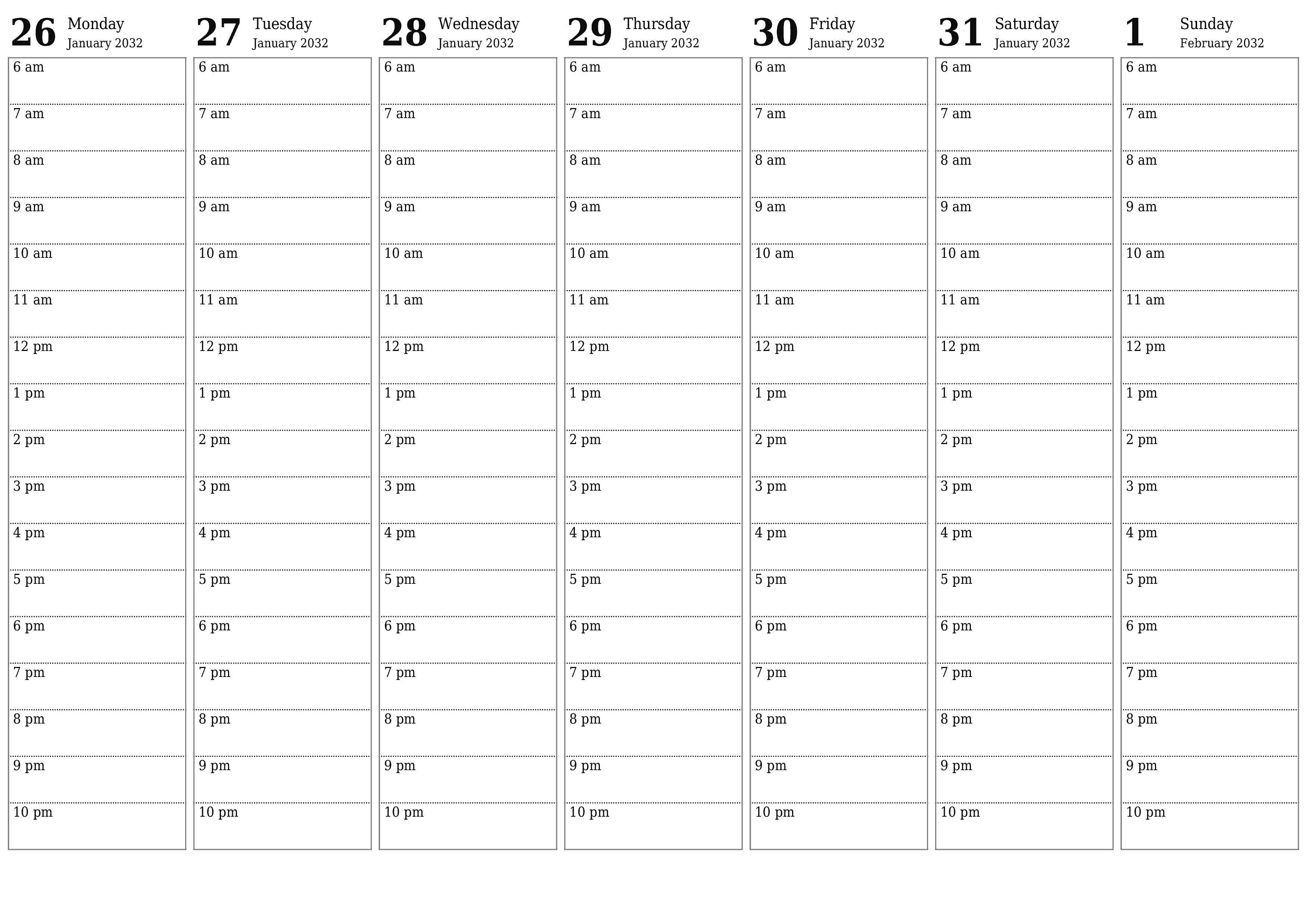 Blank calendar February 2032