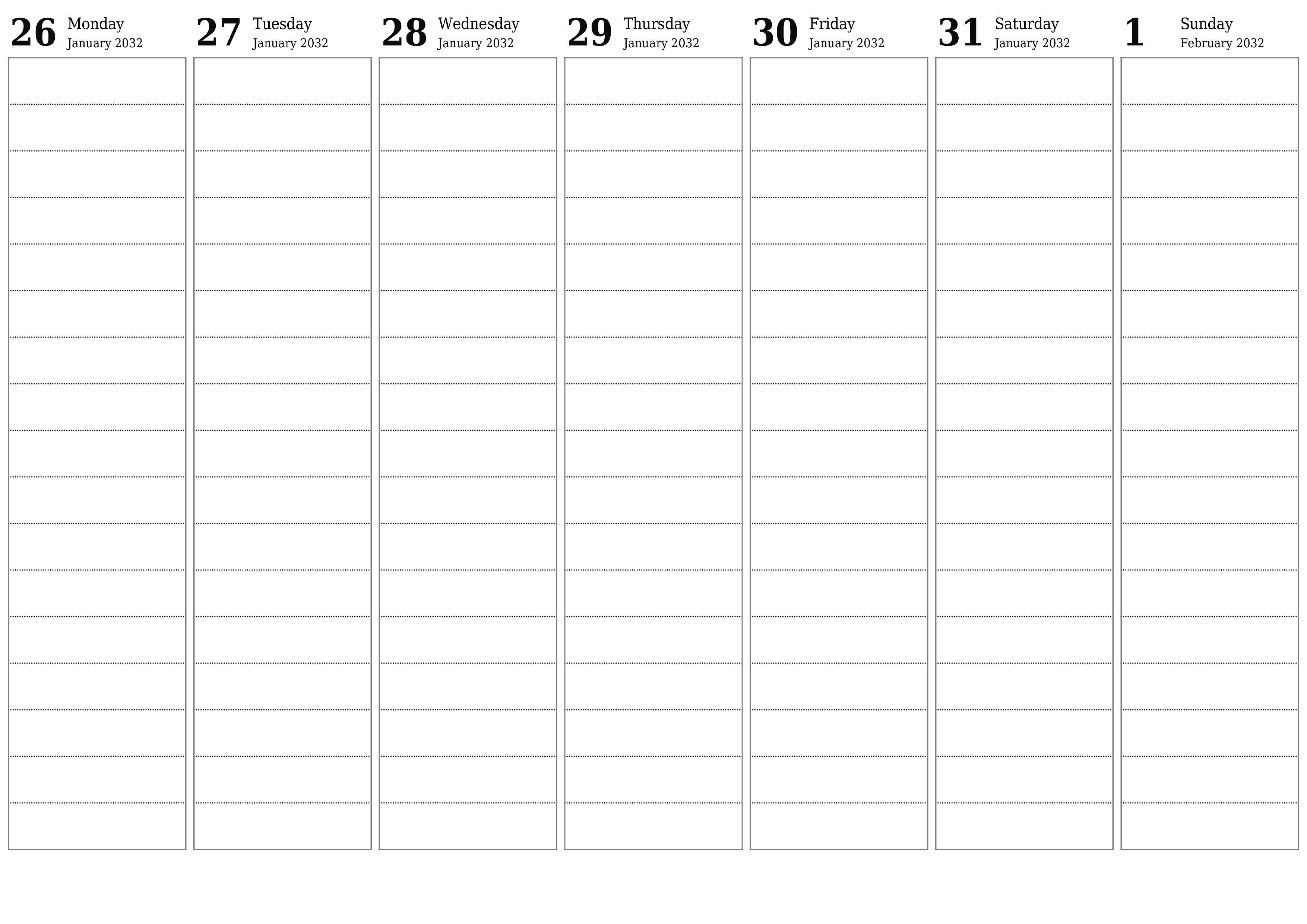 Blank calendar February 2032