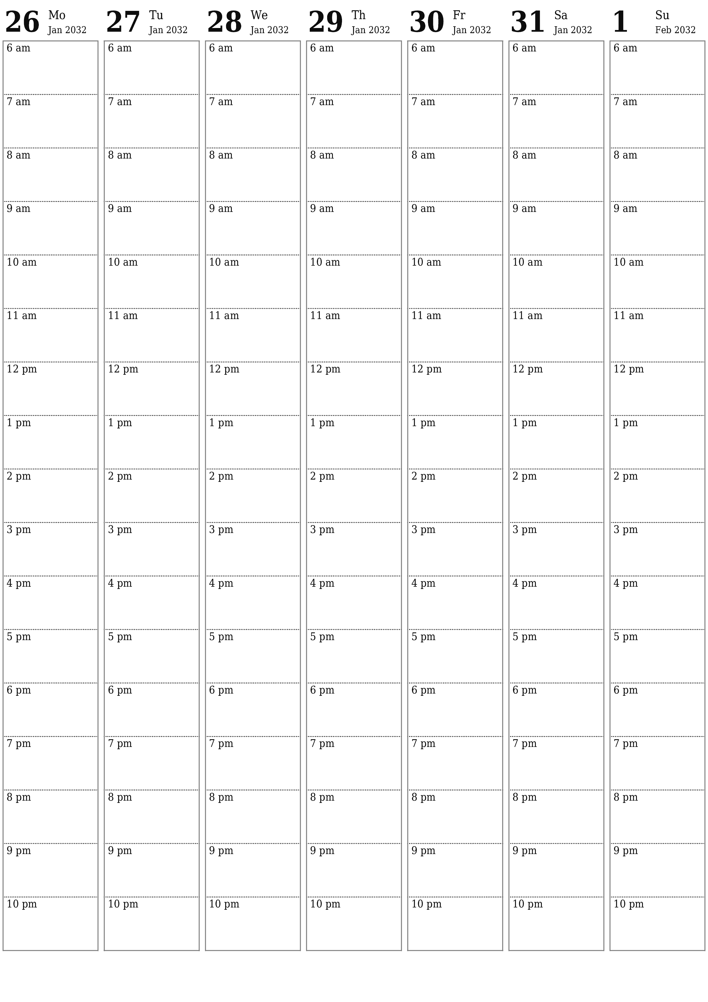 Blank calendar February 2032