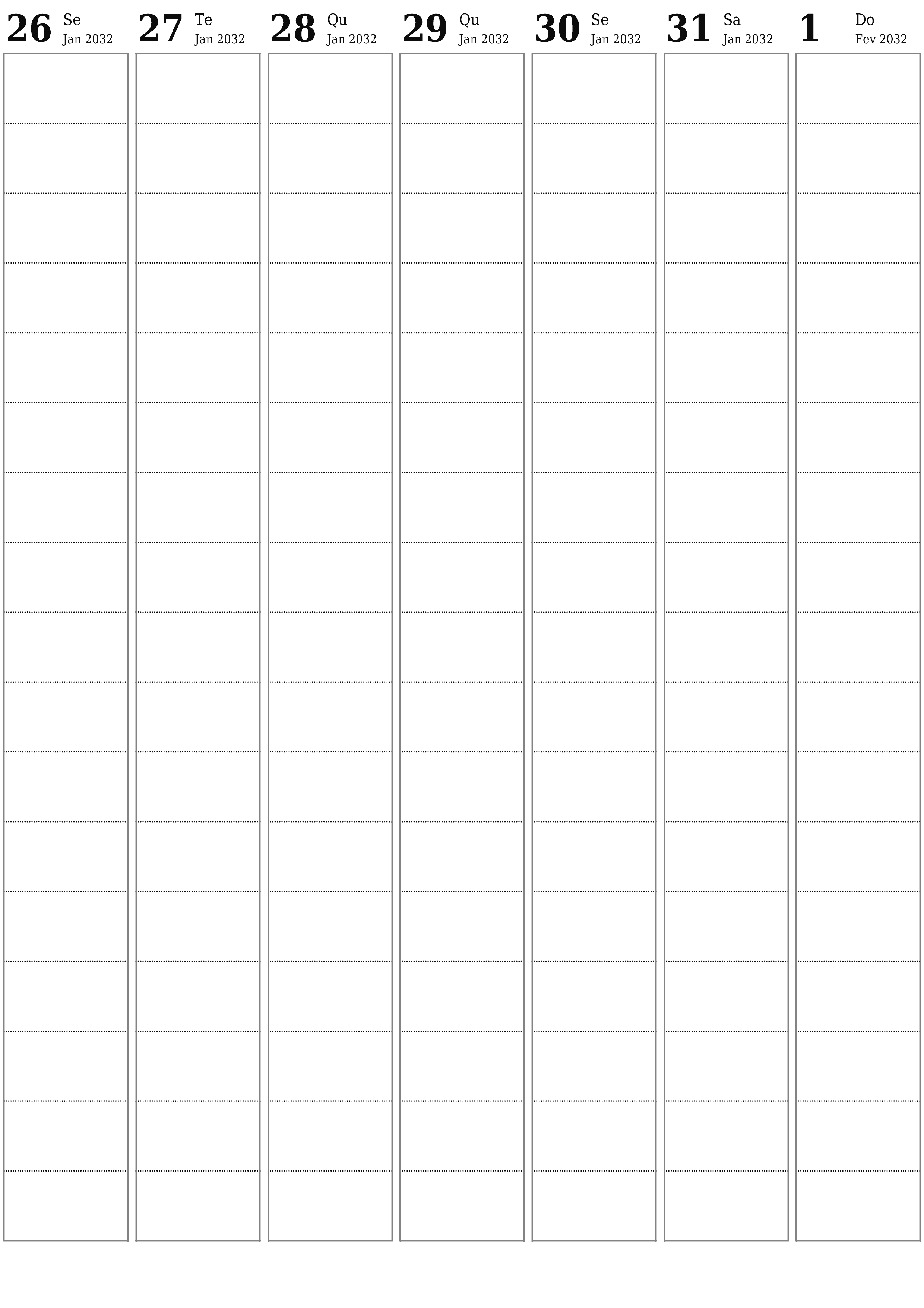 para impressão de parede modelo de grátisvertical Semanal planejador calendário Fevereiro (Fev) 2032