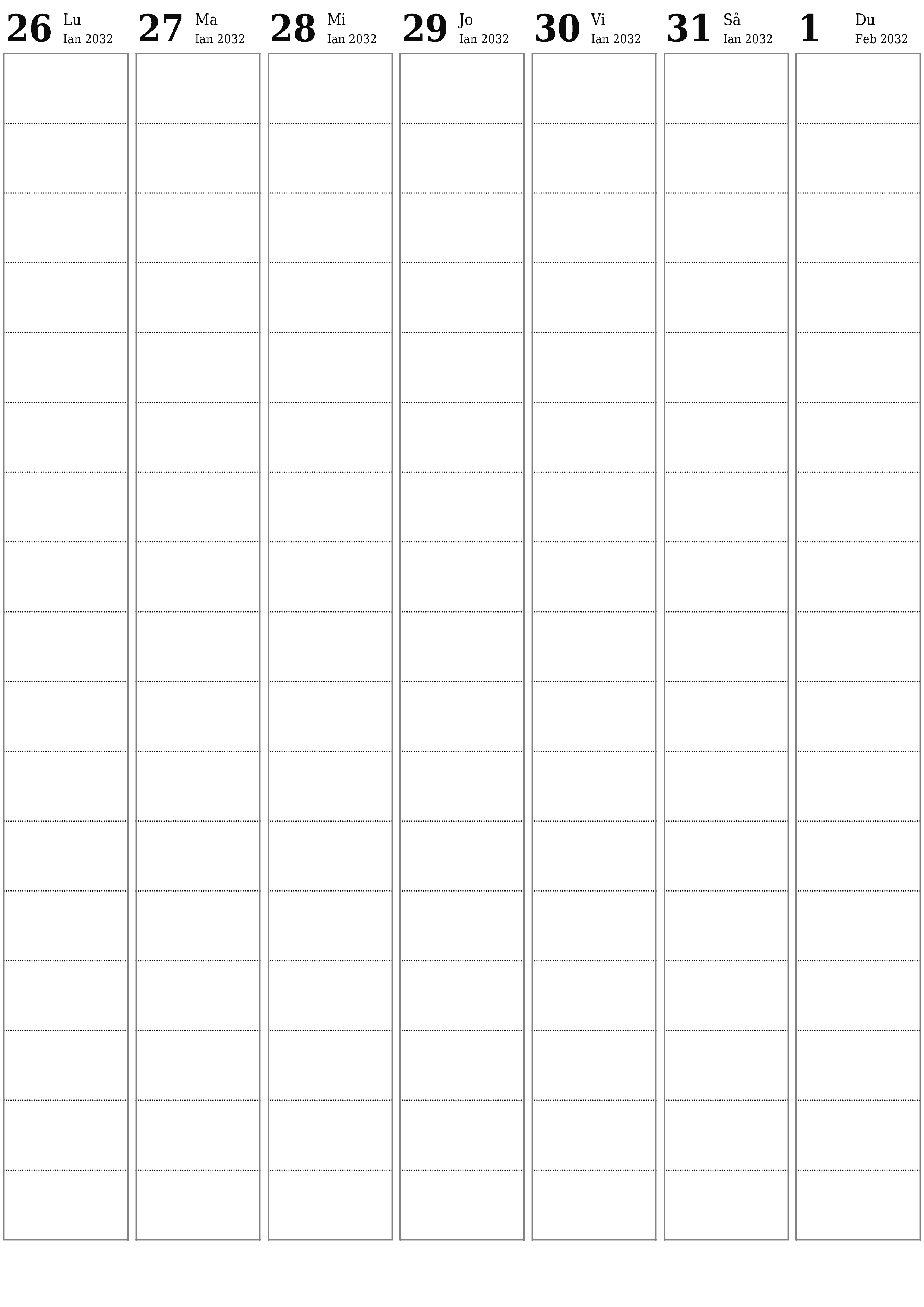  imprimabil de perete șablon de gratuitvertical Săptămânal planificator calendar Februarie (Feb) 2032