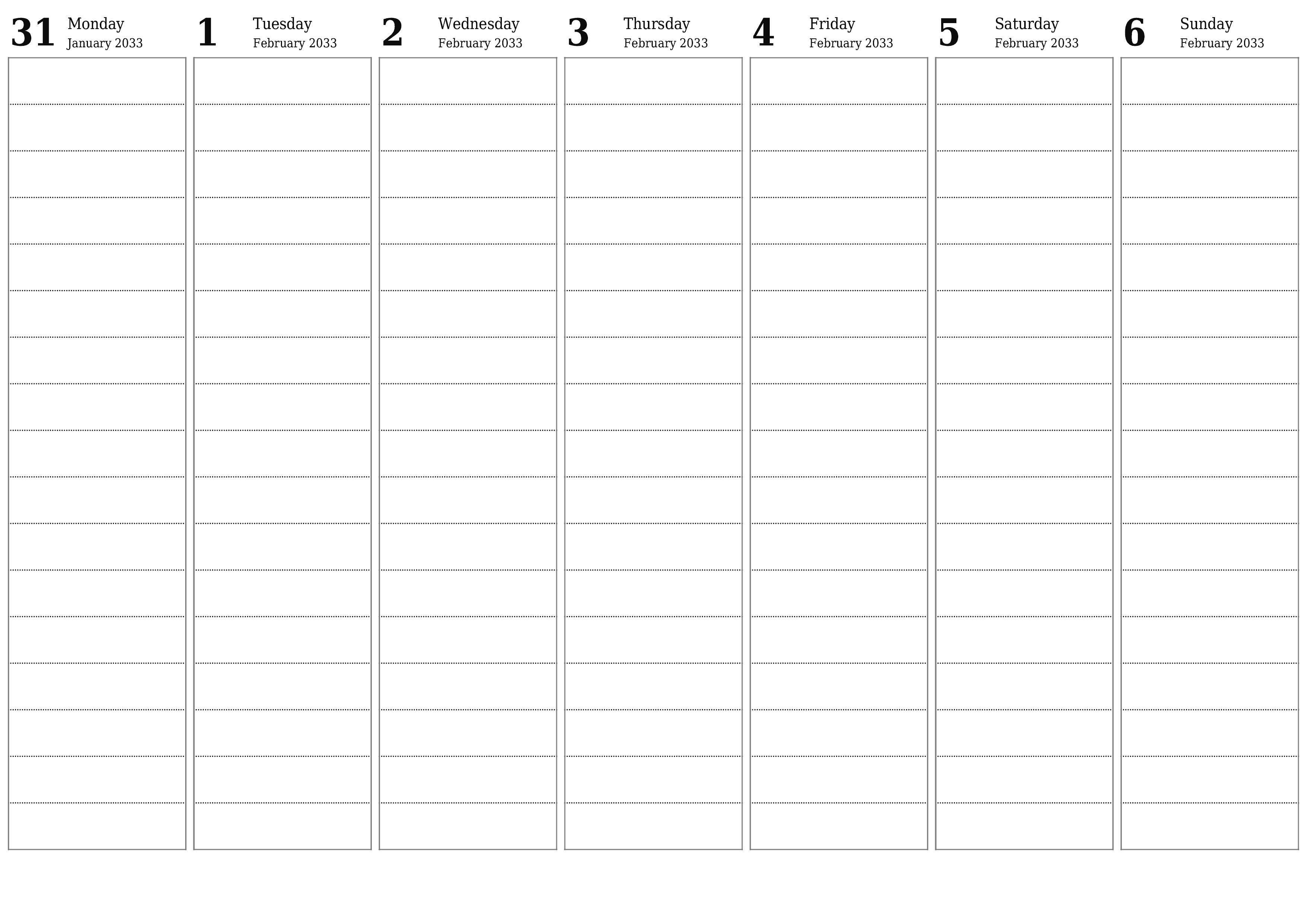 Blank calendar February 2033