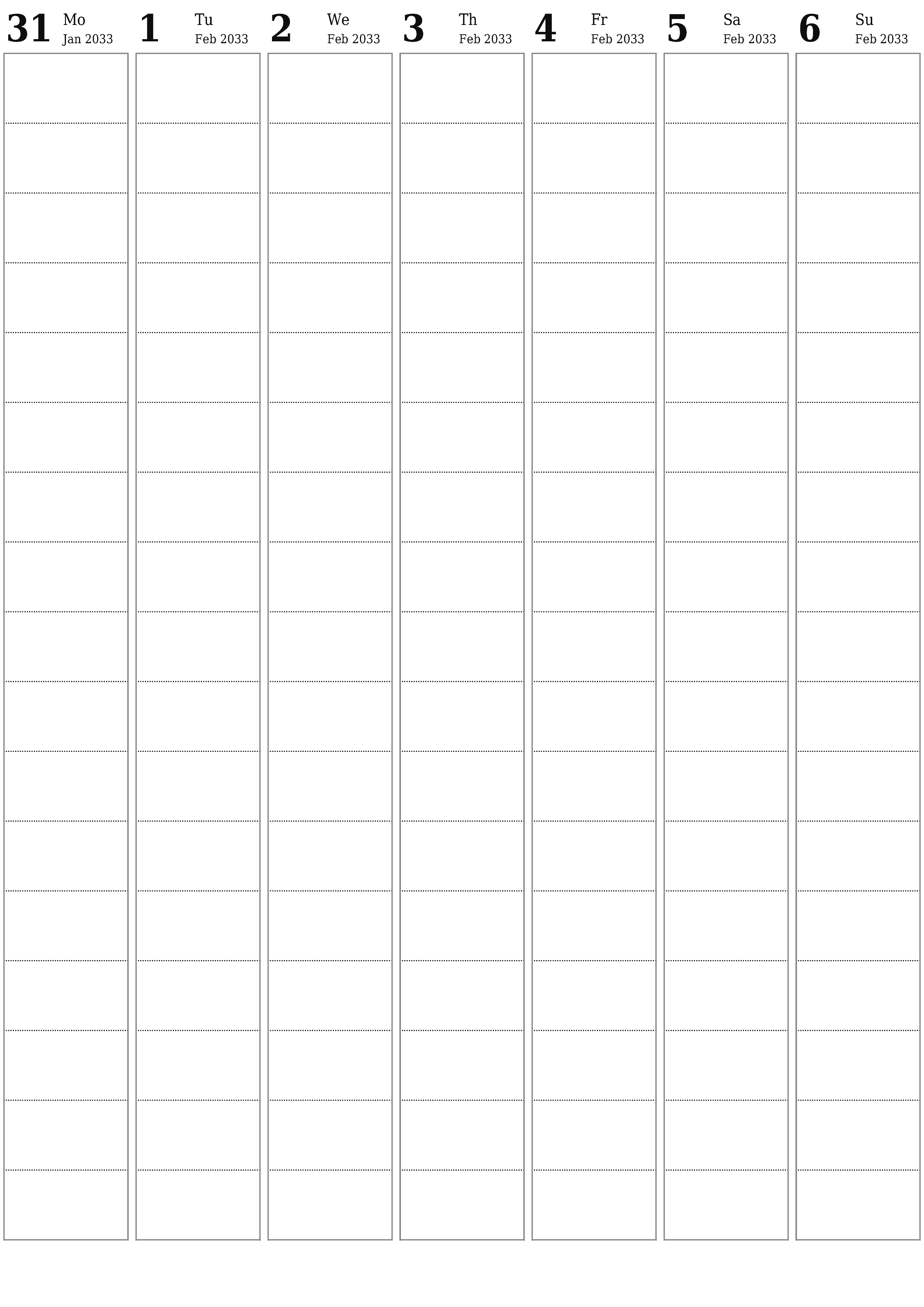 Blank calendar February 2033