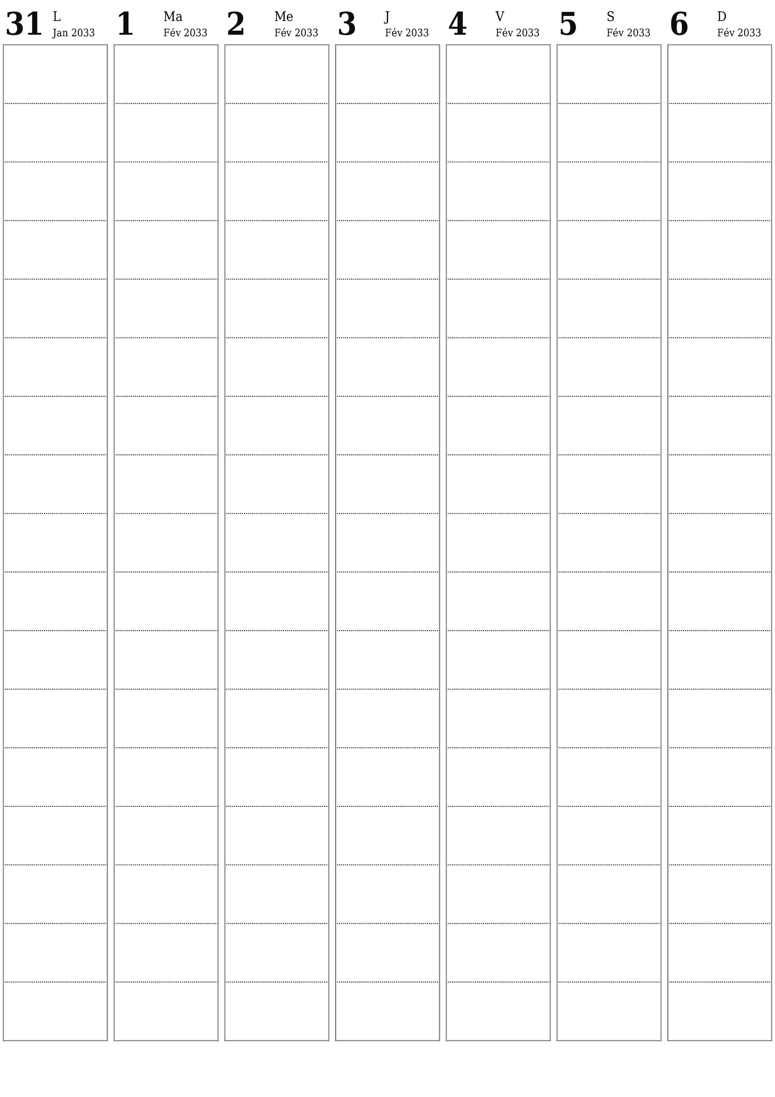  imprimable mural modèle de gratuitverticale Hebdomadaire planificateur calendrier Février (Fév) 2033