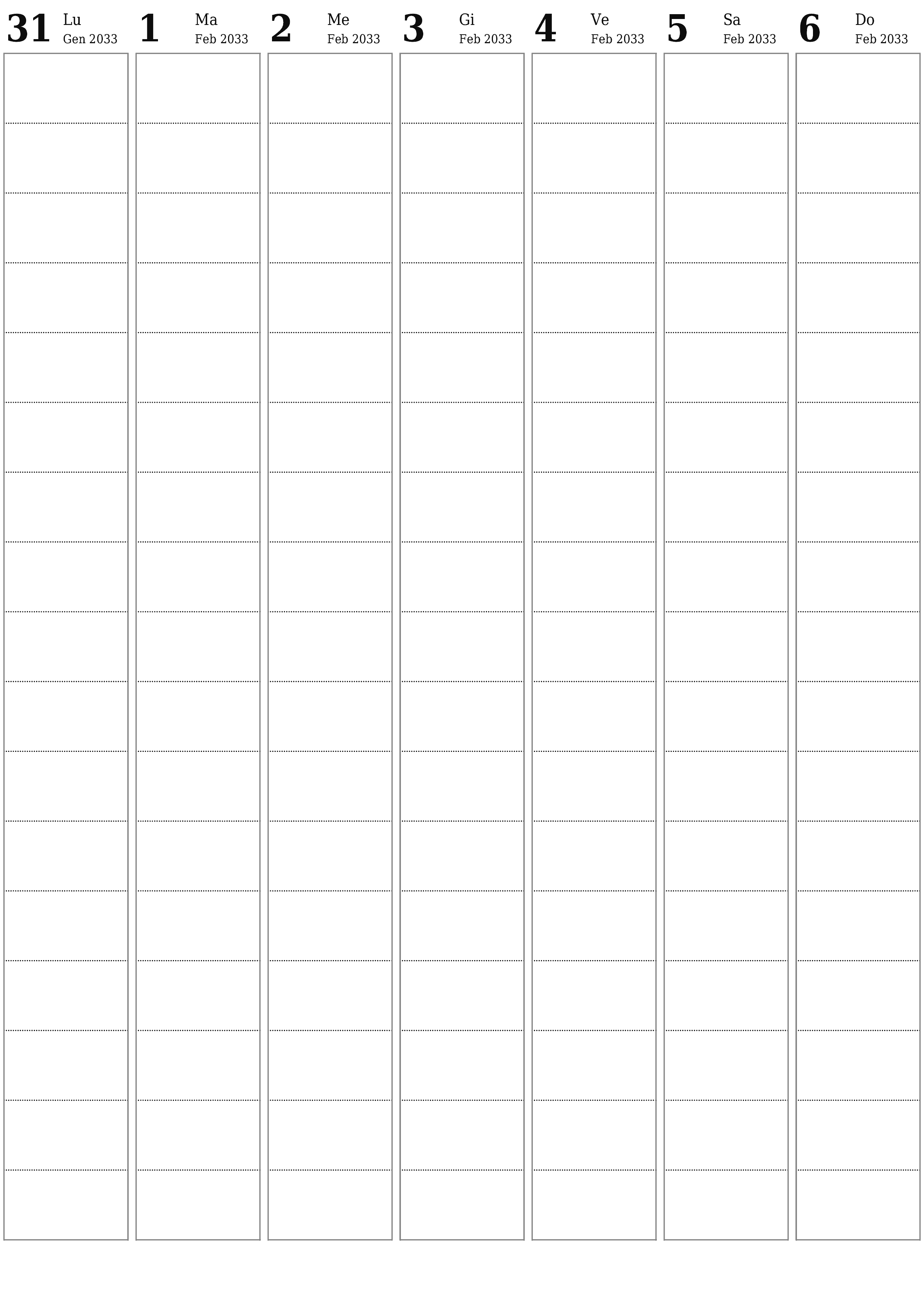  stampabile da parete modello di gratuitoverticale Settimanale pianificatore calendario Febbraio (Feb) 2033