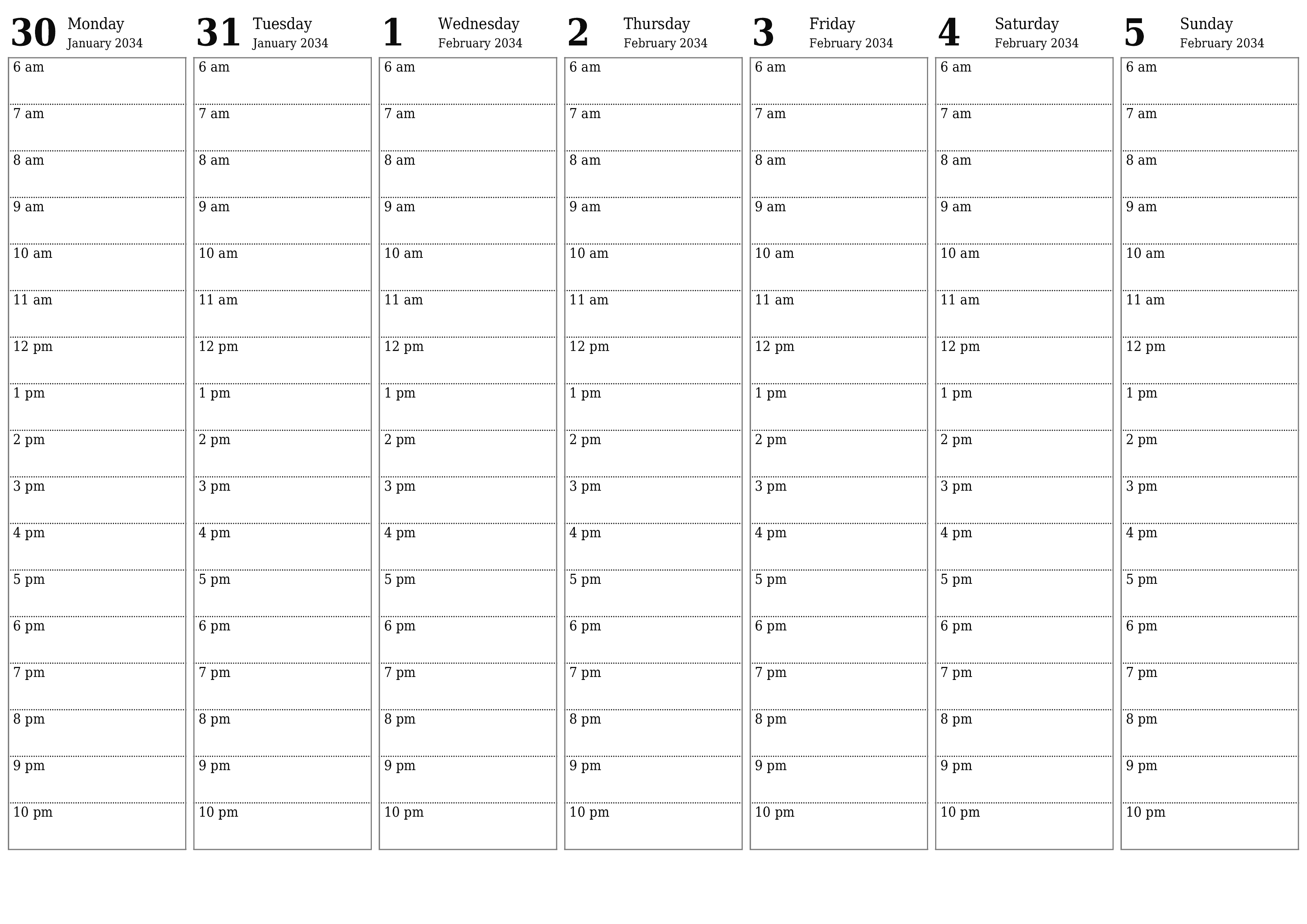 Blank calendar February 2034