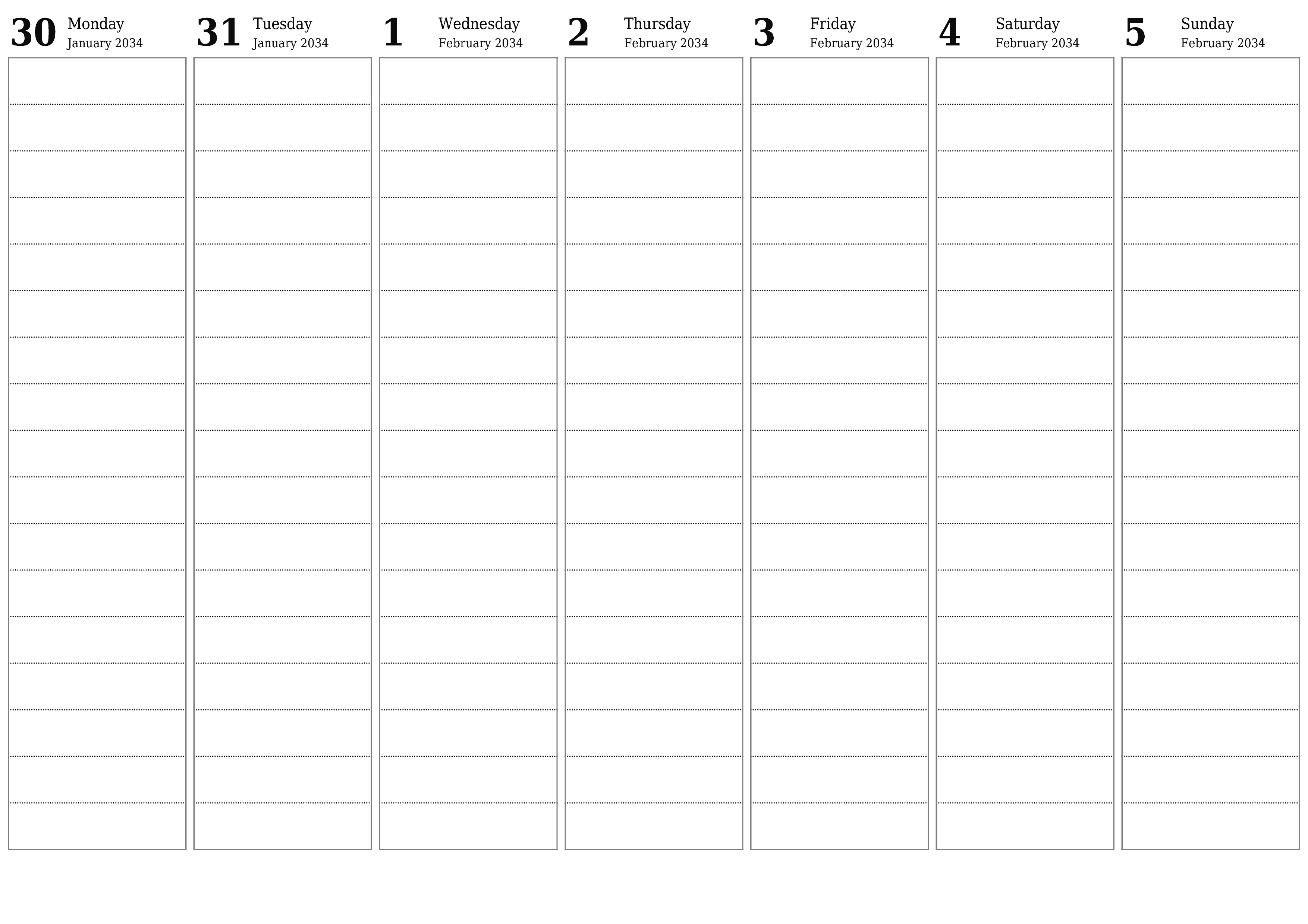 Blank calendar February 2034