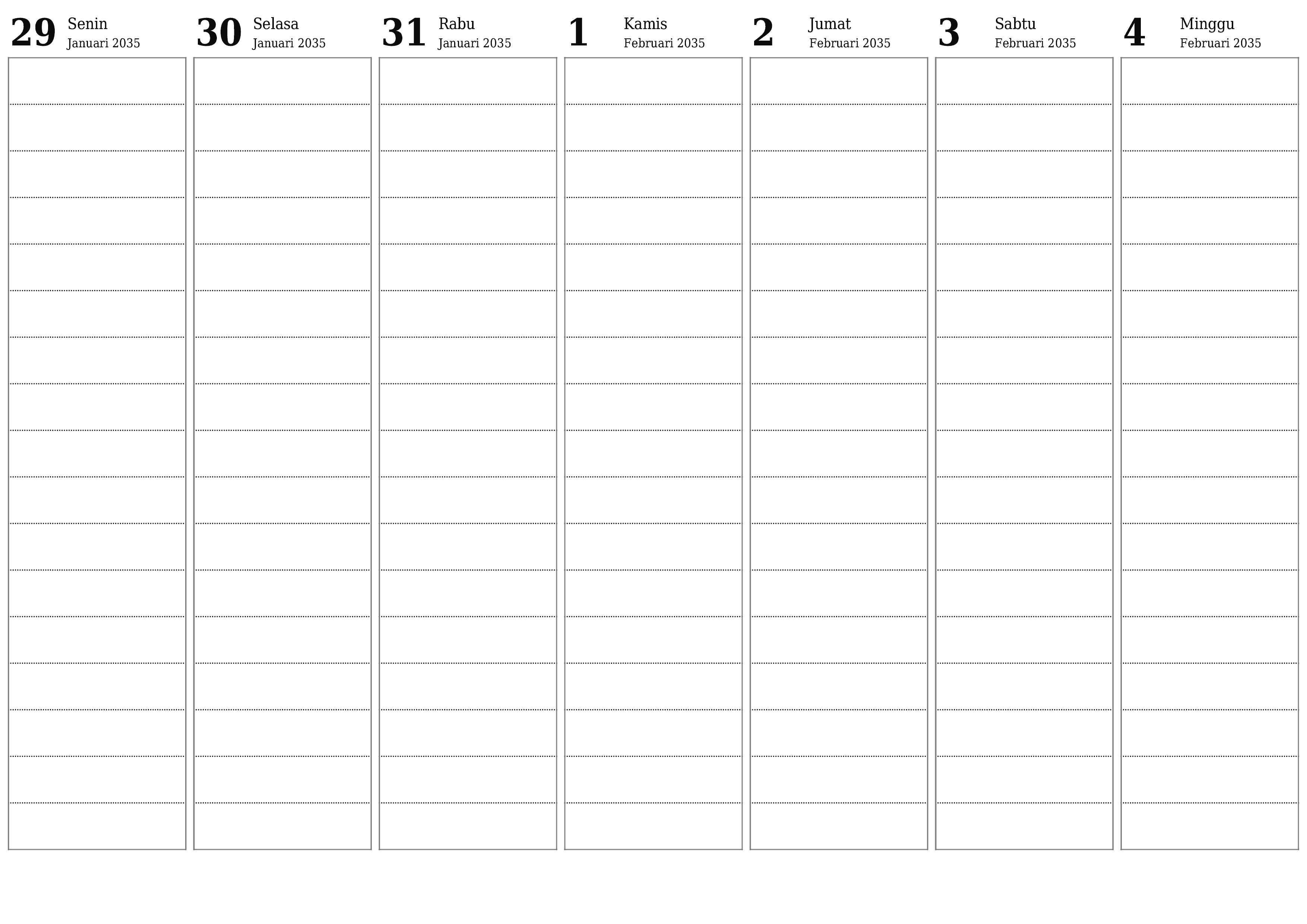  yang dapat dicetak dinding templat gratishorisontal Mingguan perencana kalender Februari (Feb) 2035