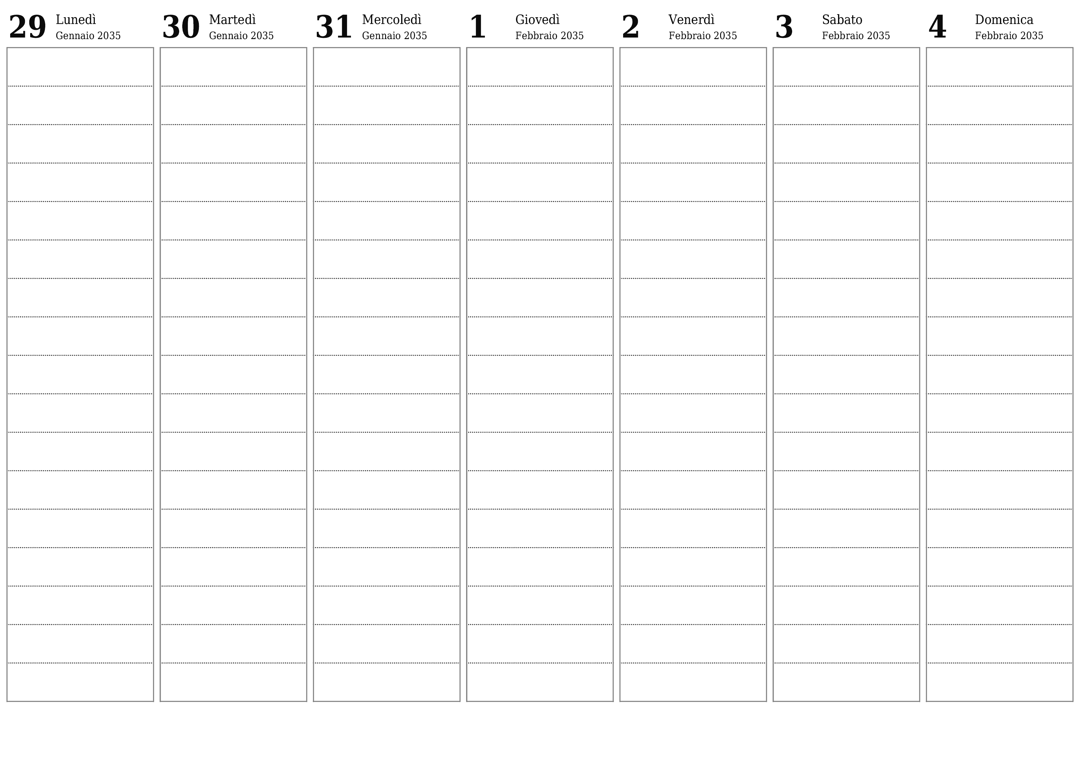  stampabile da parete modello di gratuitoorizzontale Settimanale pianificatore calendario Febbraio (Feb) 2035