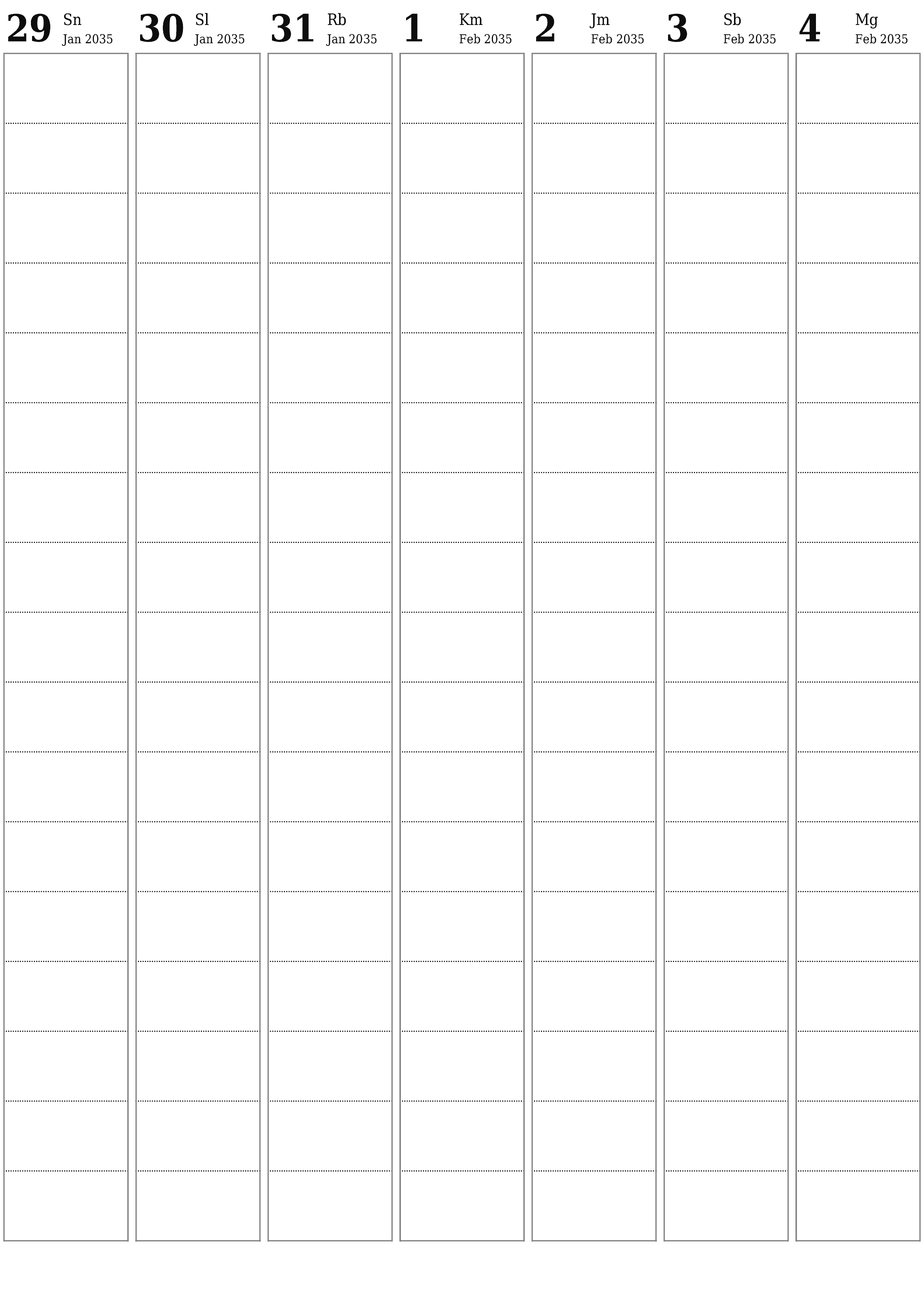  yang dapat dicetak dinding templat gratisvertikal Mingguan perencana kalender Februari (Feb) 2035