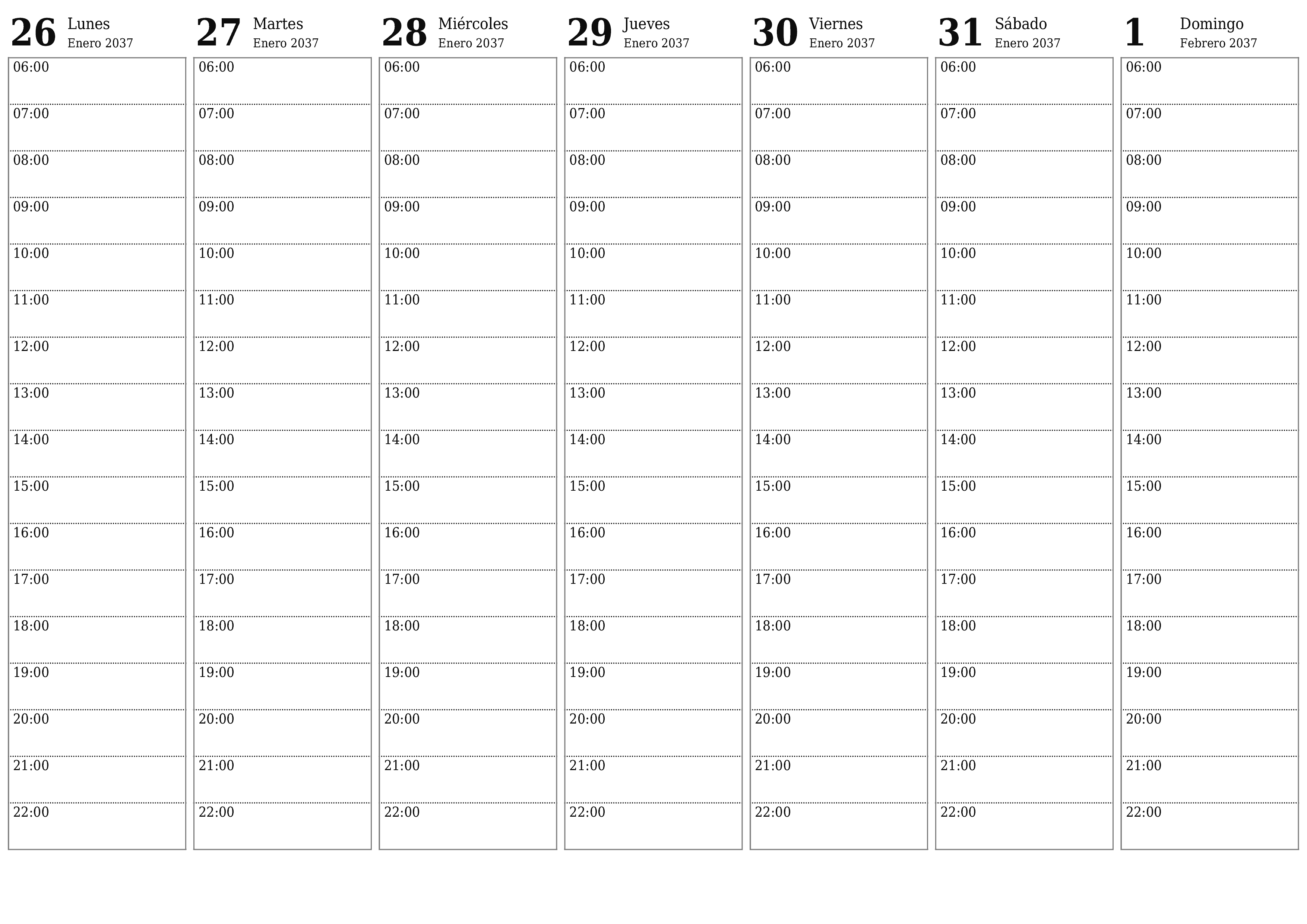 imprimible de pared plantilla de gratishorizontal Semanal planificador calendario Febrero (Feb) 2037