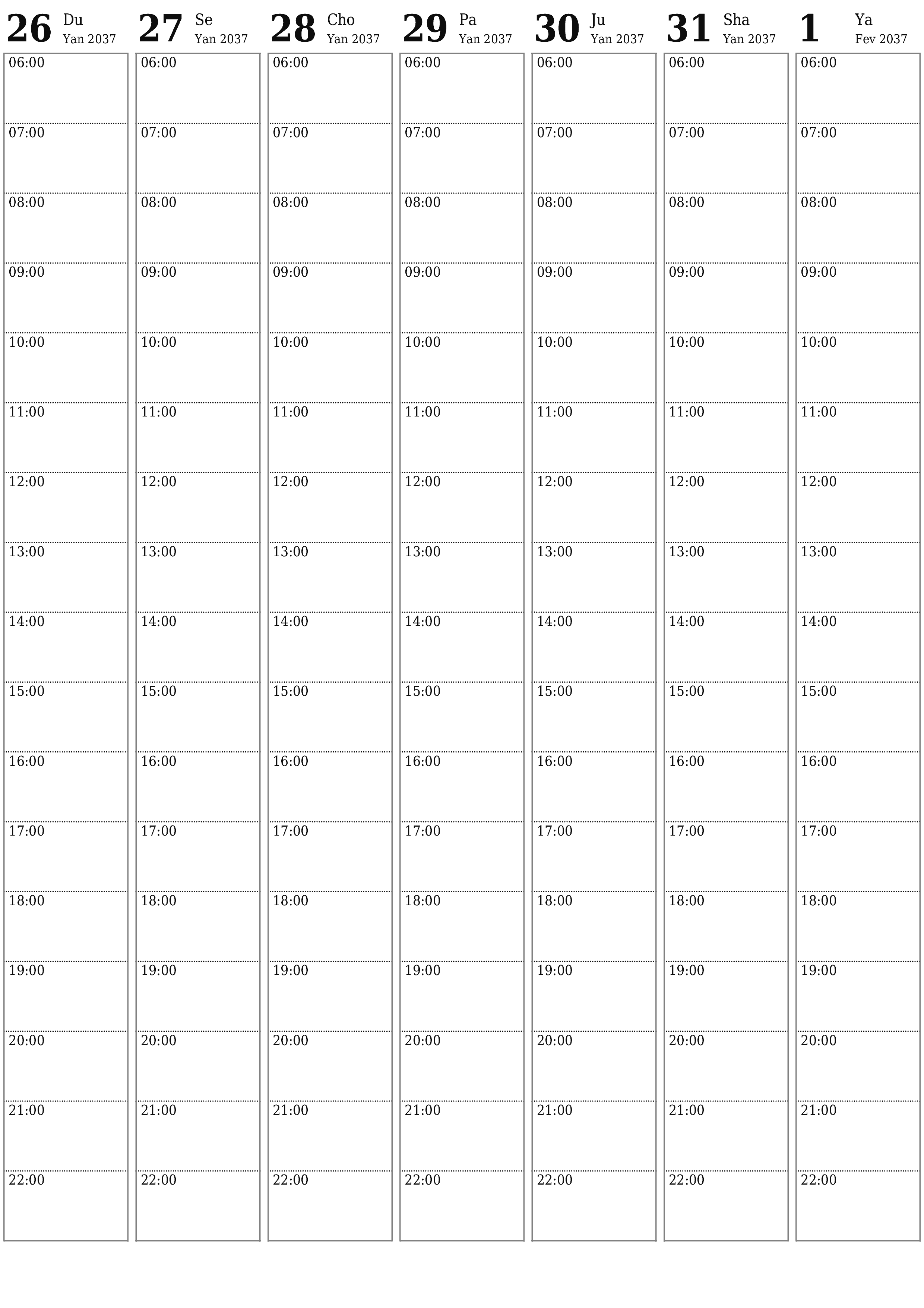 Haftalik rejalashtiruvchi Fevral 2037 haftalar uchun yozuvlar bilan bo'shatib, saqlang va PDF-ga chop eting PNG Uzbek