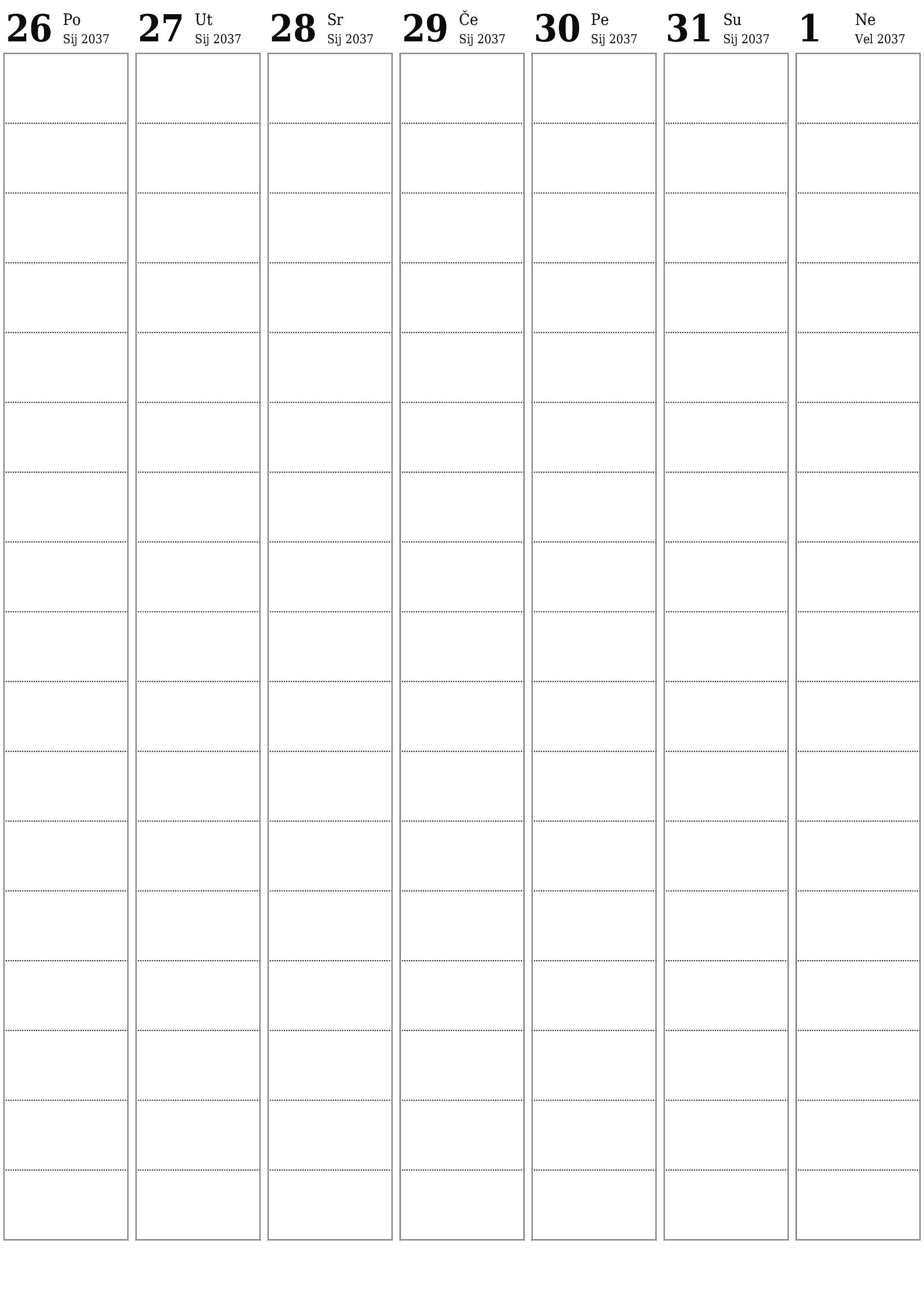 za ispis zidni predložak a besplatni okomito Tjedni planer kalendar Veljača (Vel) 2037
