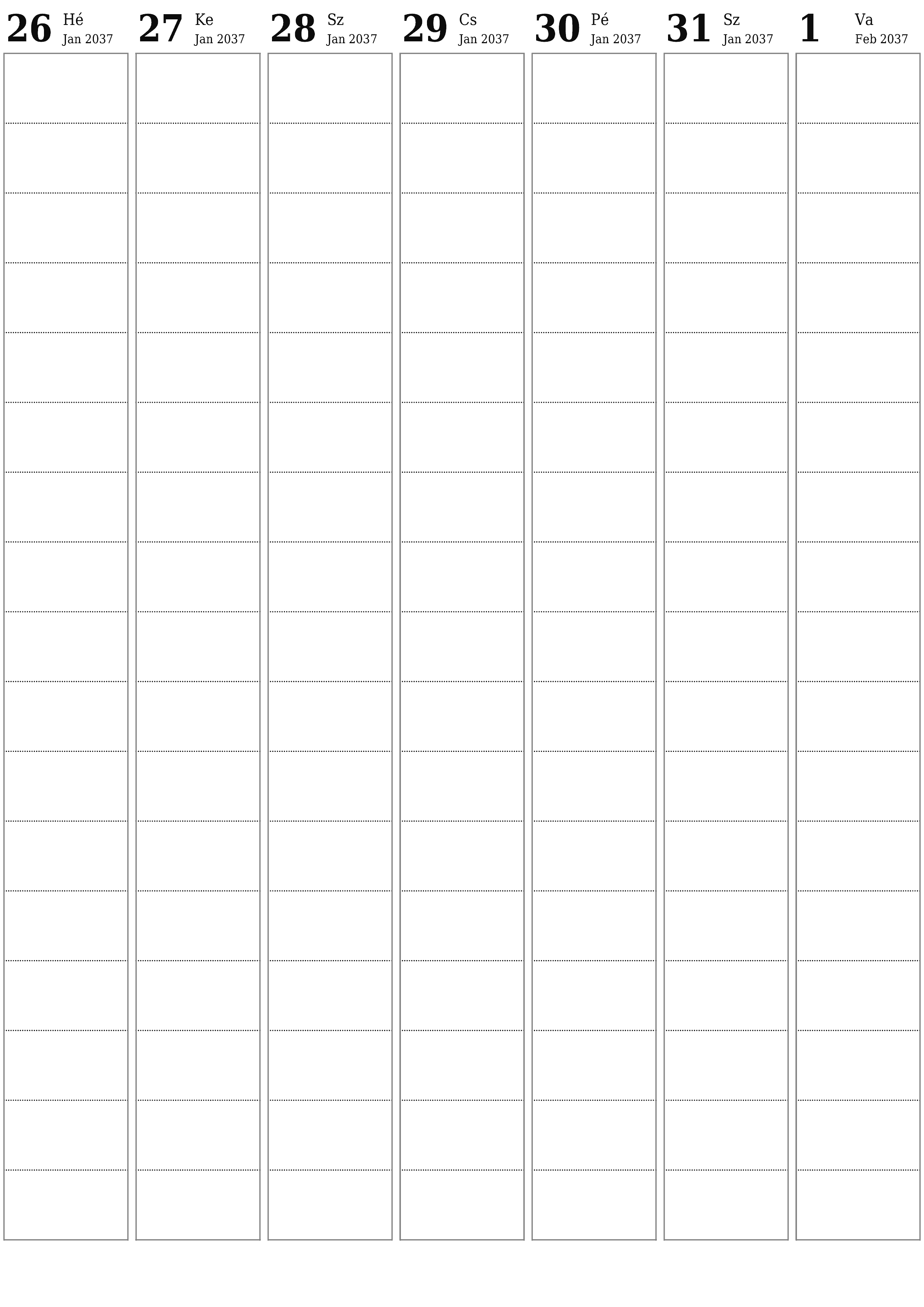 nyomtatható fali sablon ingyenes függőleges Heti tervező naptár Február (Feb) 2037
