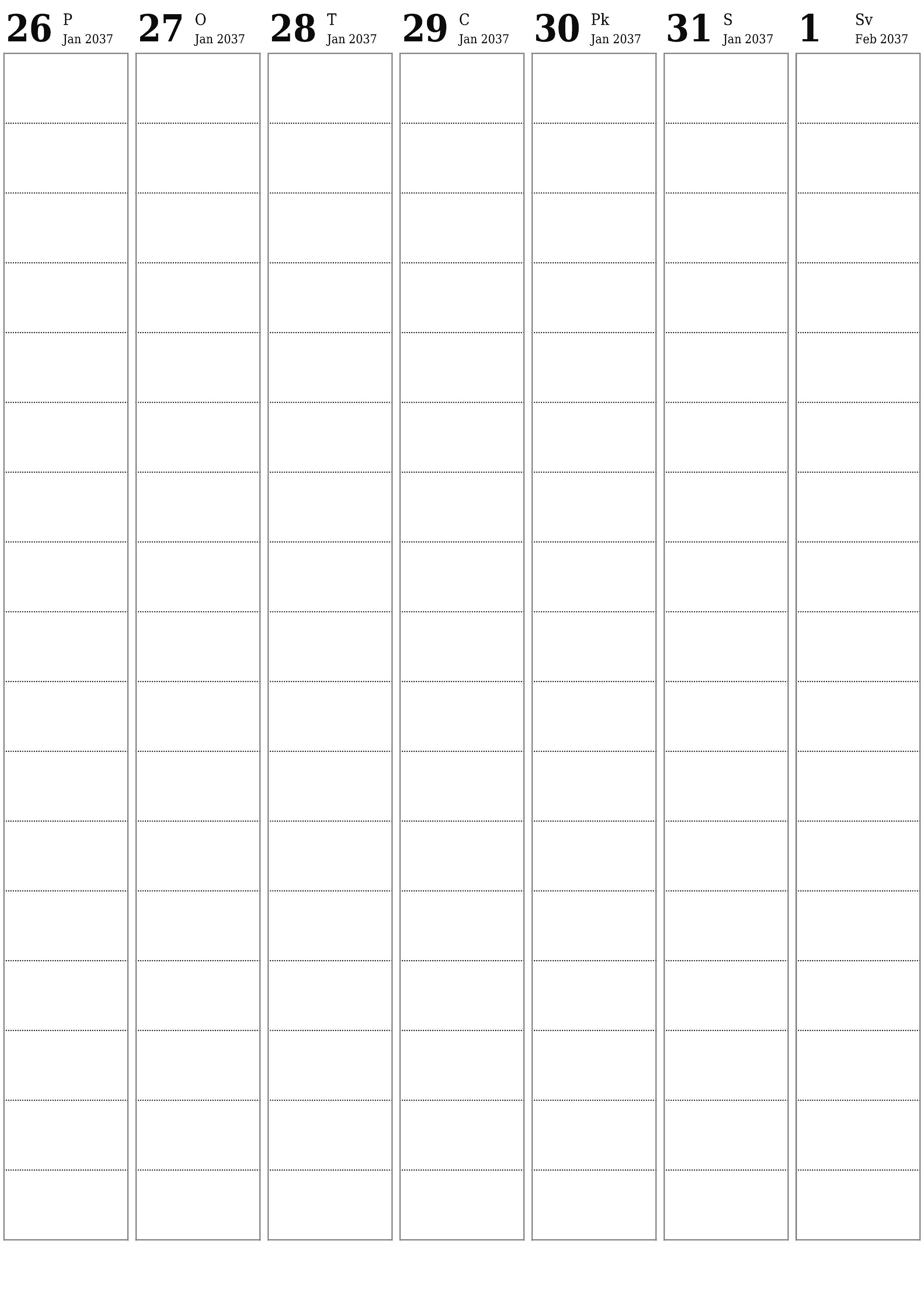 izdrukājams sienas kalendāra veidne bezmaksas vertikāli Nedēļas plānotājs kalendārs Februāris (Feb) 2037