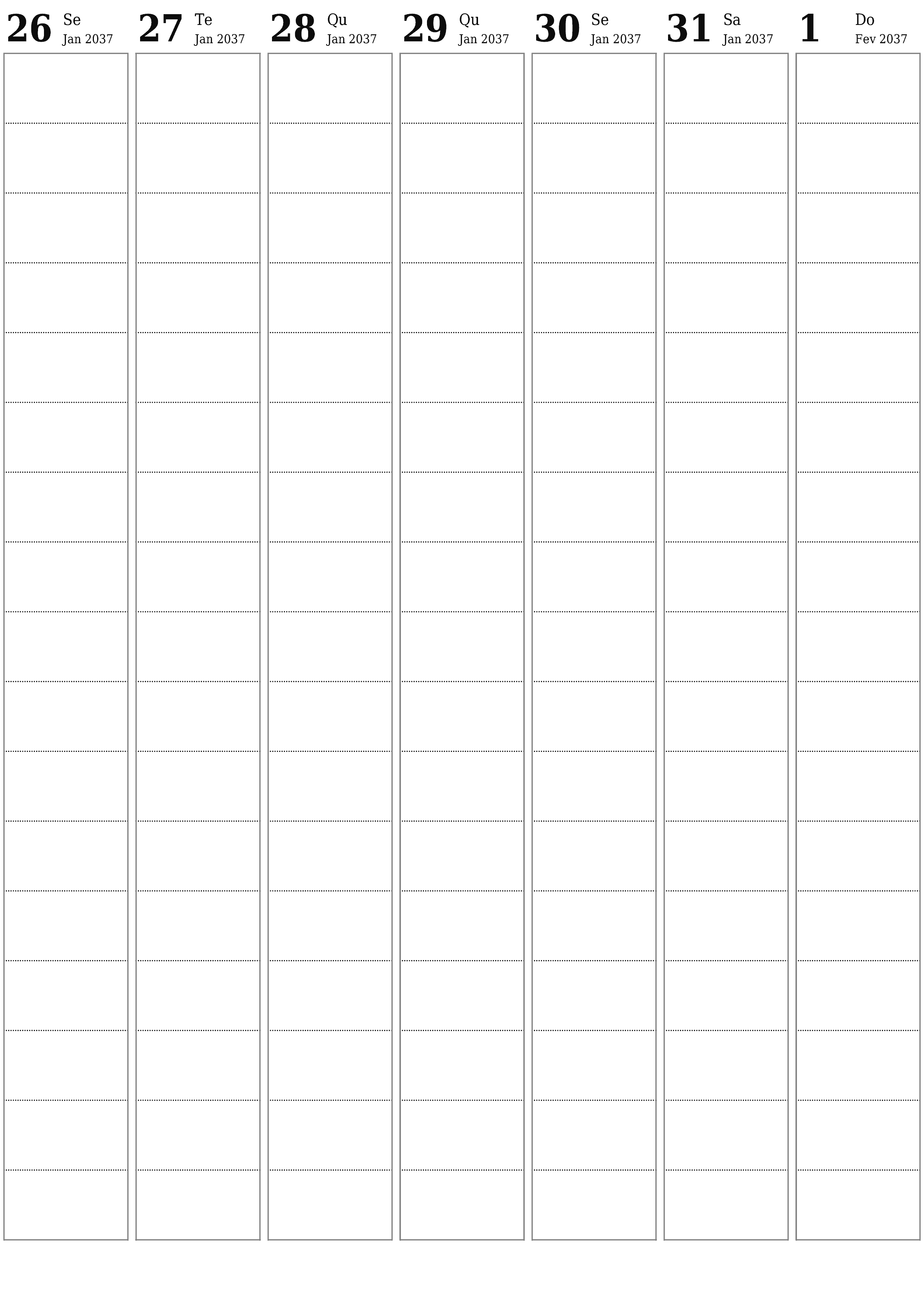  para impressão de parede modelo de grátisvertical Semanal planejador calendário Fevereiro (Fev) 2037