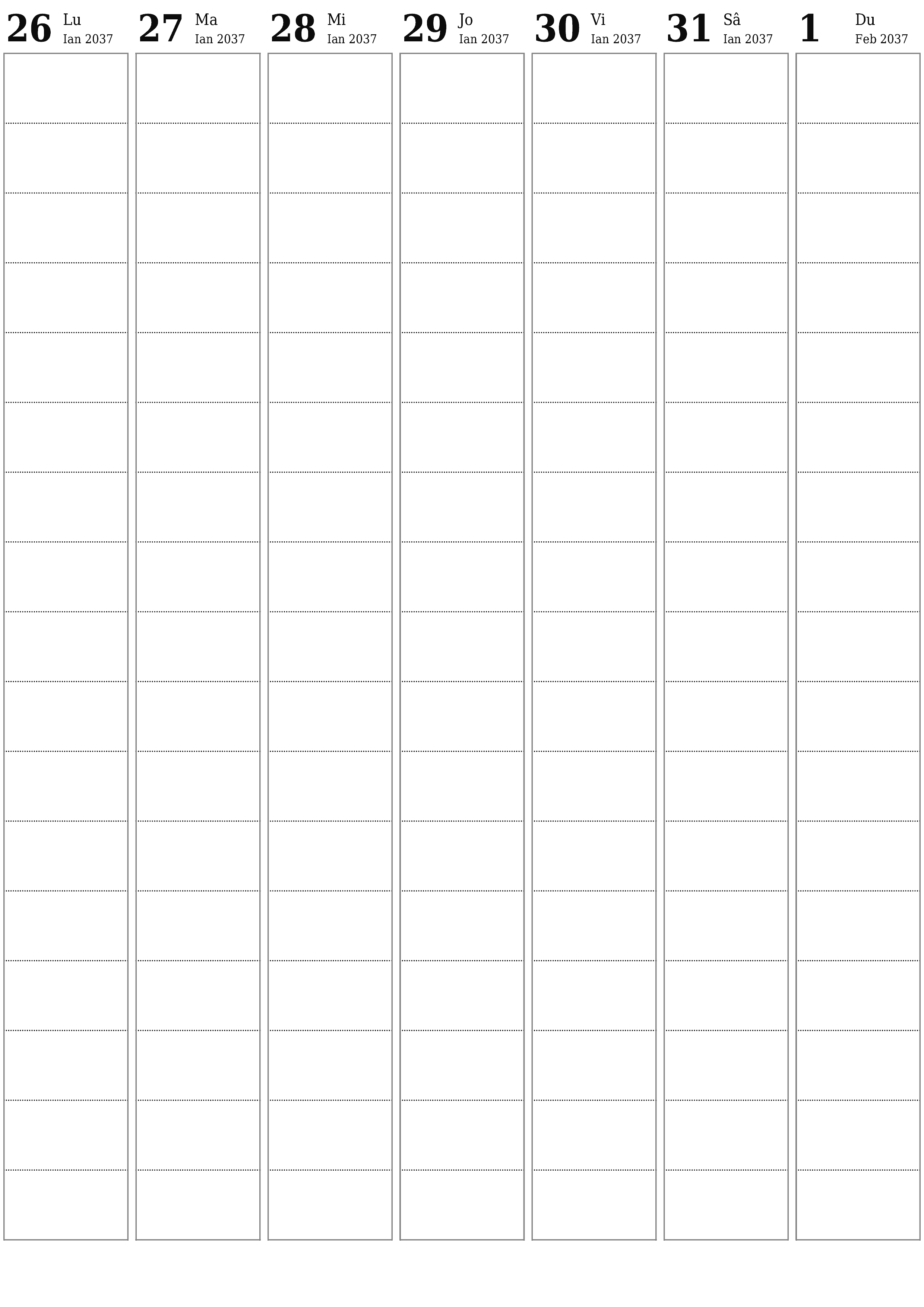  imprimabil de perete șablon de gratuitvertical Săptămânal planificator calendar Februarie (Feb) 2037