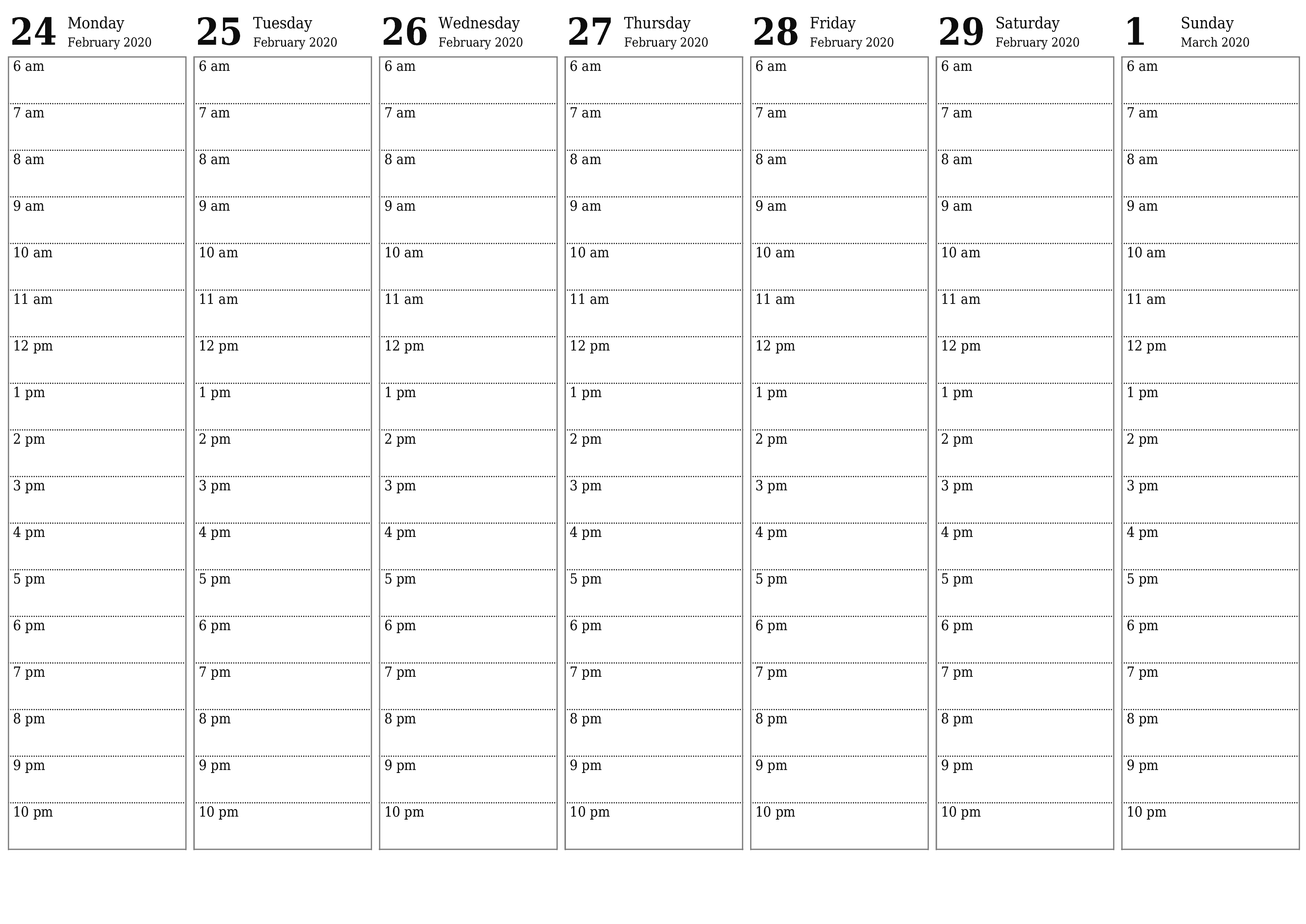 Blank weekly printable calendar and planner for week March 2020 with notes, save and print to PDF PNG English