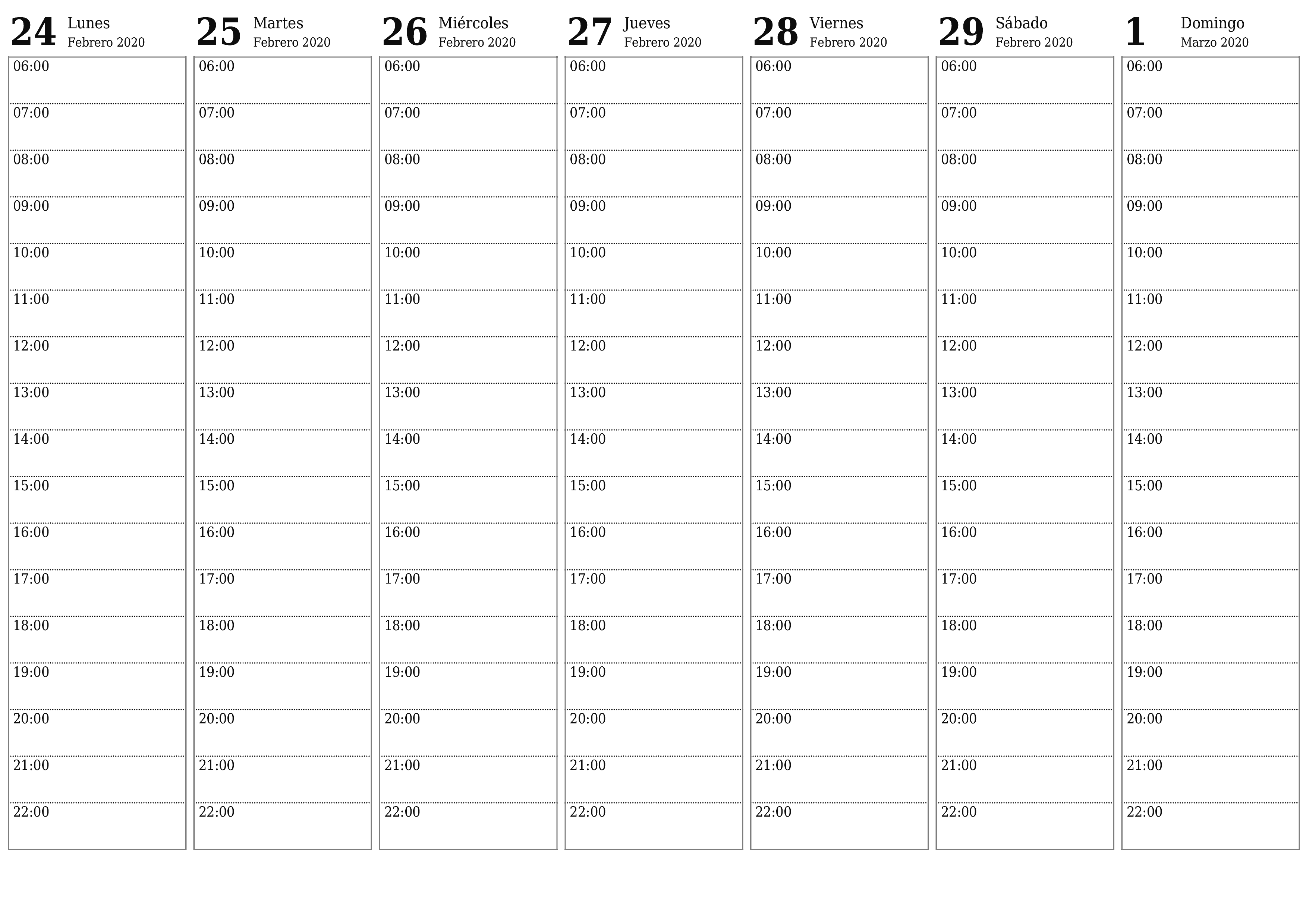 Planificador semanal vacío para semanas Marzo 2020 con notas, guardar e imprimir en PDF PNG Spanish