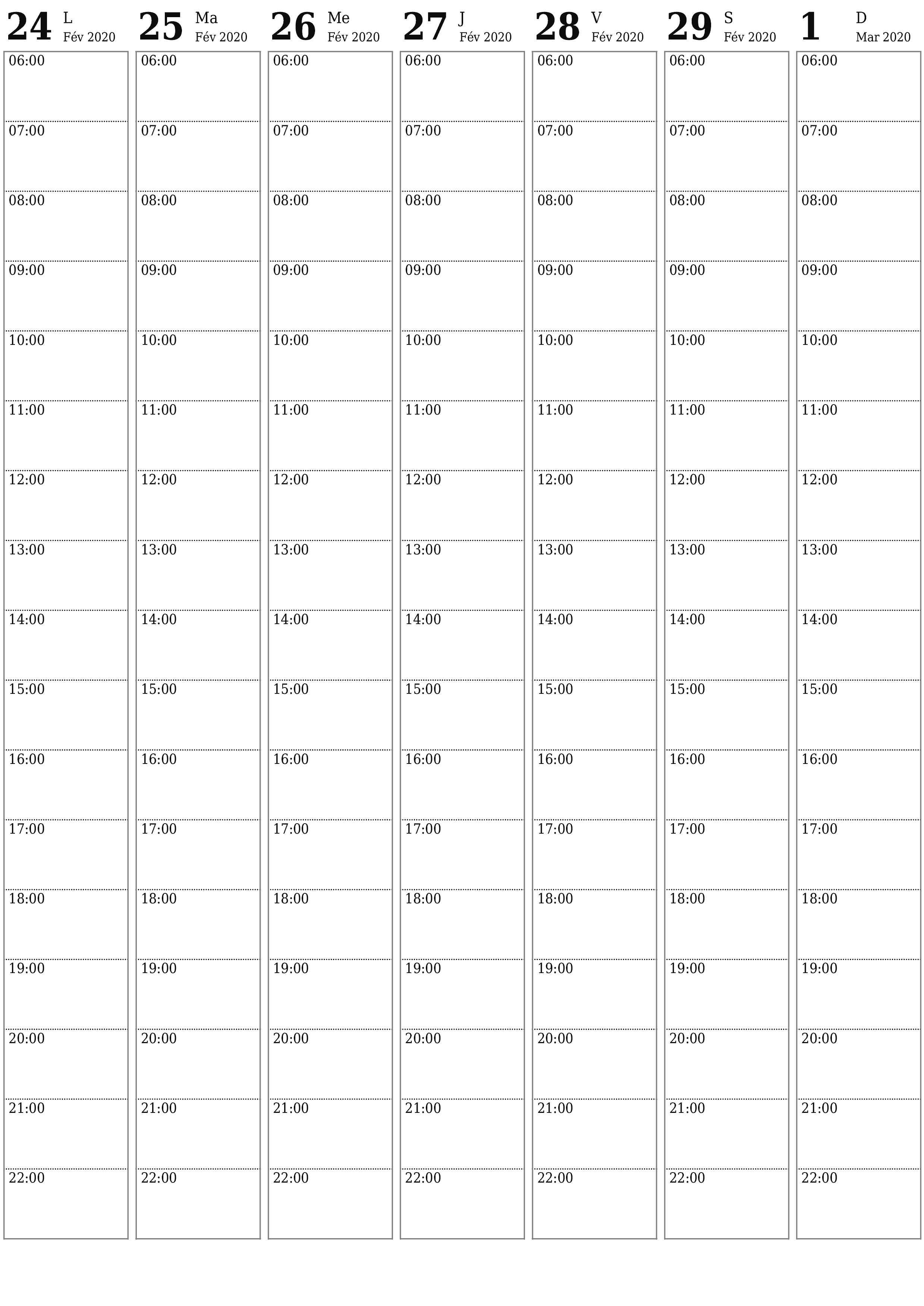 Agenda hebdomadaire vide pendant des semaines Mars 2020 avec notes, enregistrez et imprimez au format PDF PNG French