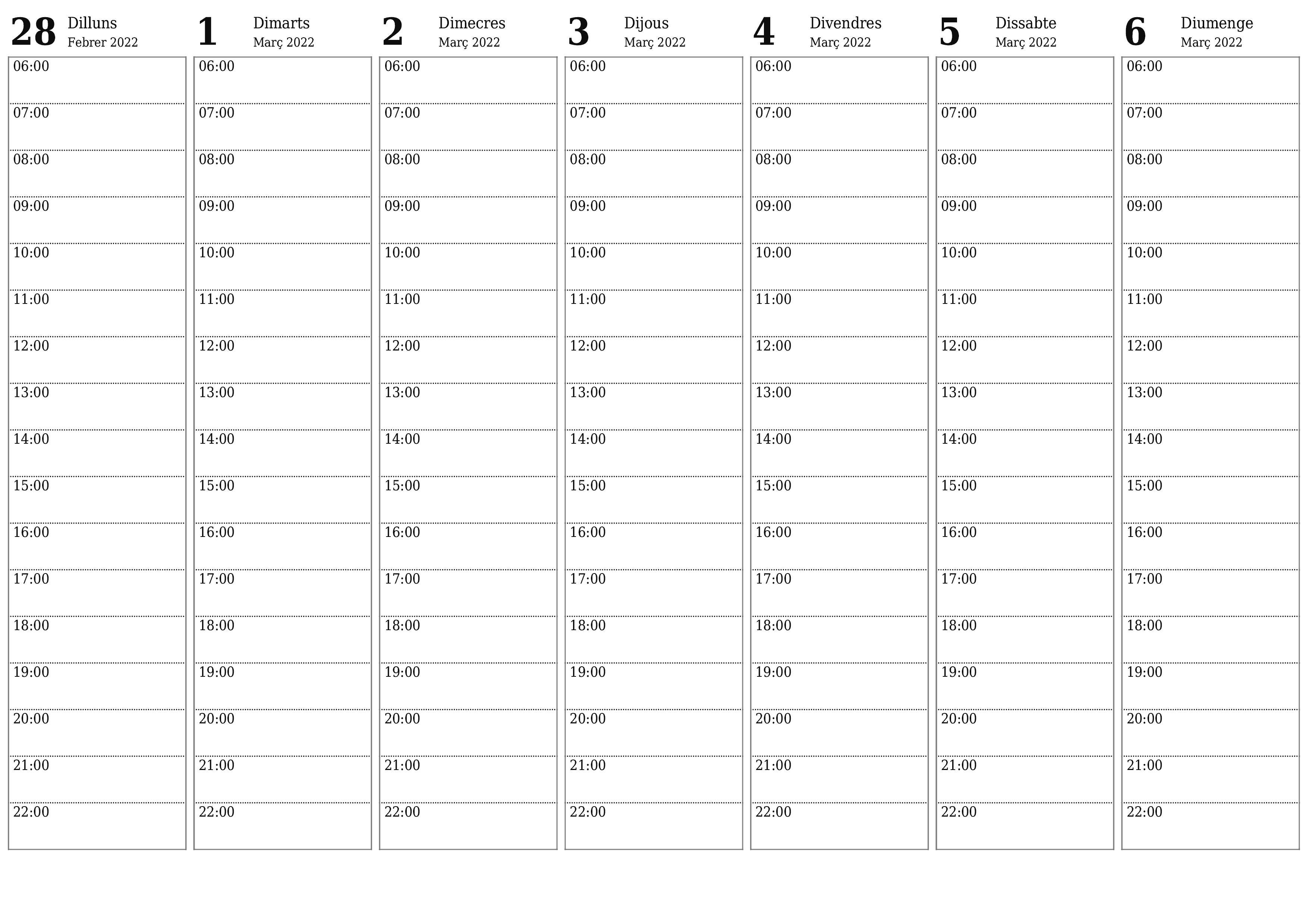  imprimible de paret plantilla de gratuïthoritzontal Setmanal planificador calendari Març (Mar) 2022