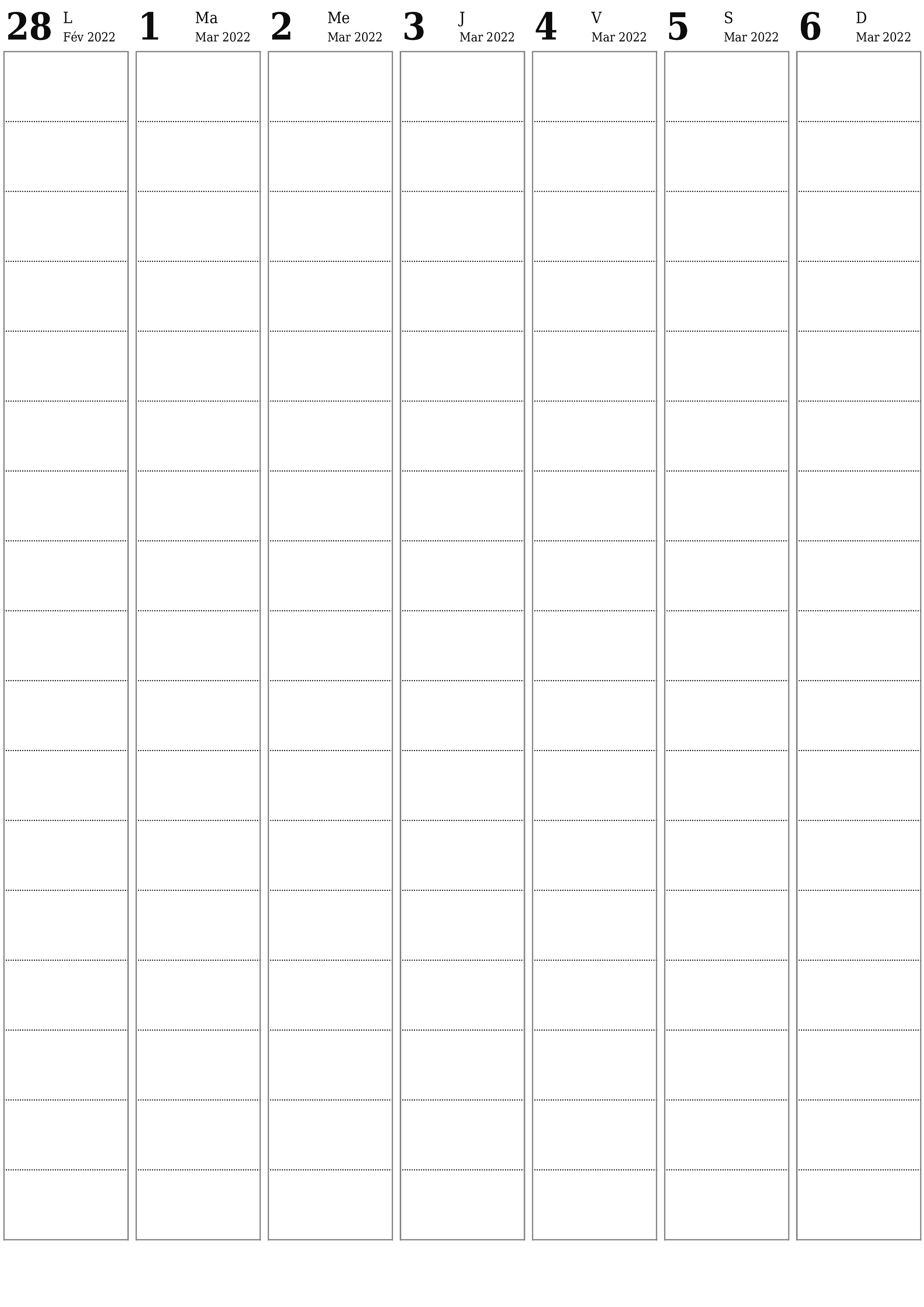  imprimable mural modèle de gratuitverticale Hebdomadaire planificateur calendrier Mars (Mar) 2022