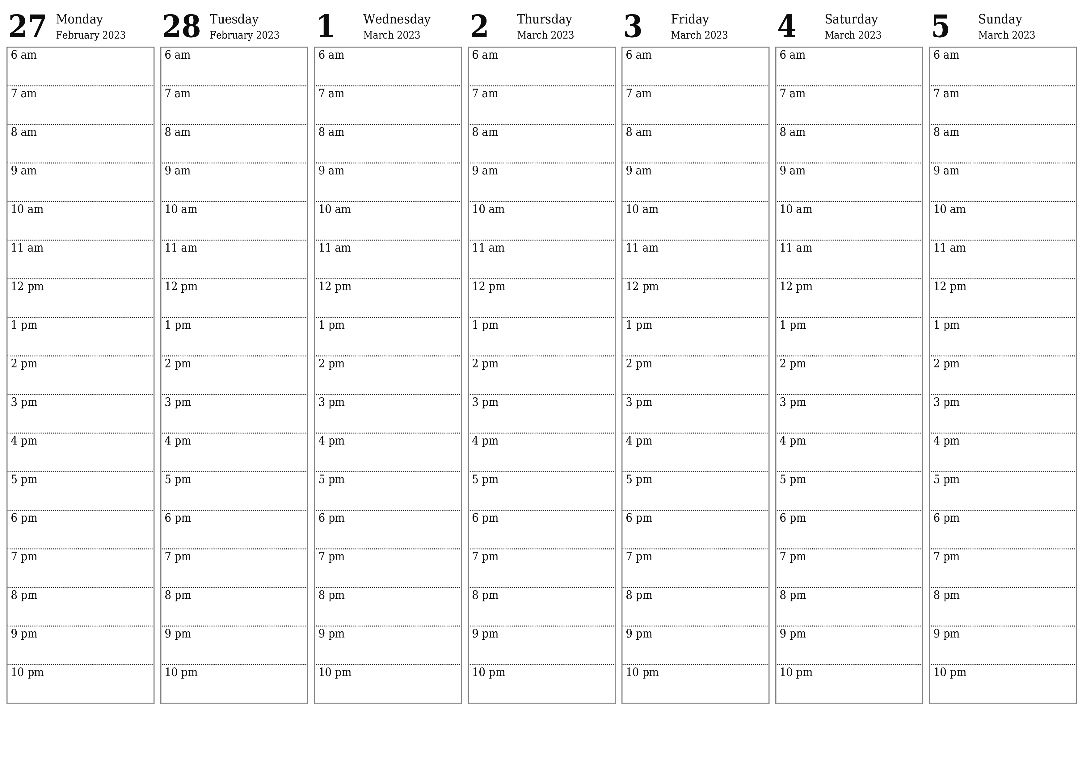 Blank weekly printable calendar and planner for week March 2023 with notes, save and print to PDF PNG English - 7calendar.com