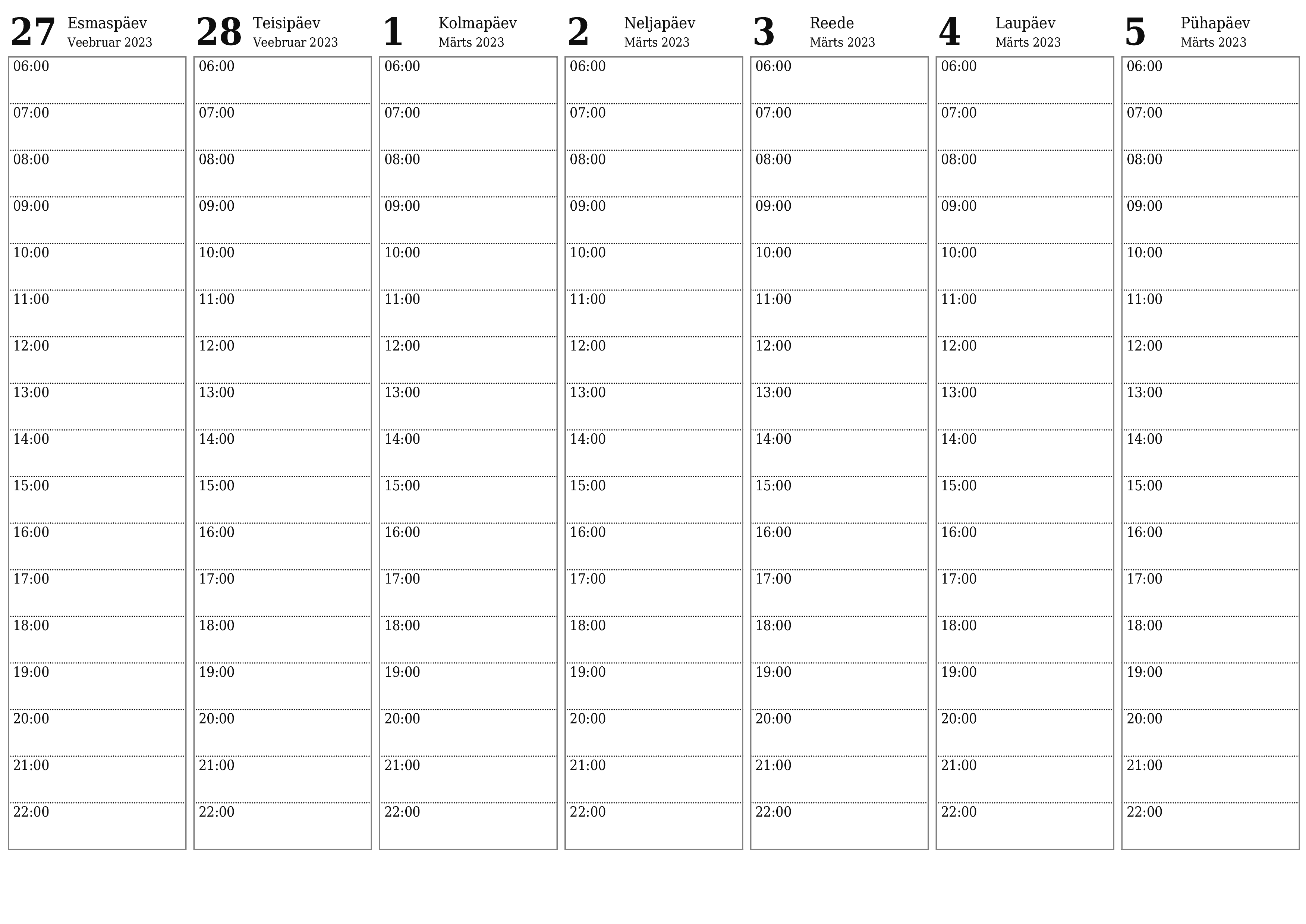 Tühjendage nädala planeerija nädalaid Märts 2023 märkmetega, salvestage ja printige PDF-i PNG Estonian
