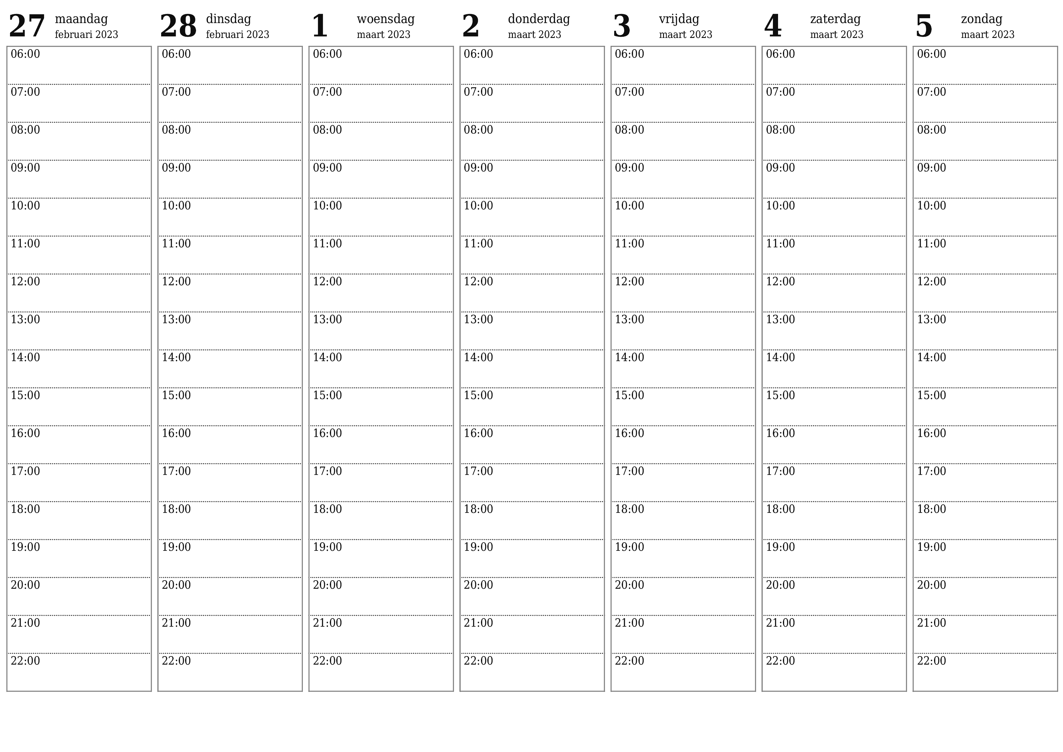 Lege weekplanner voor weken maart 2023 met notities, opslaan en afdrukken naar pdf PNG Dutch
